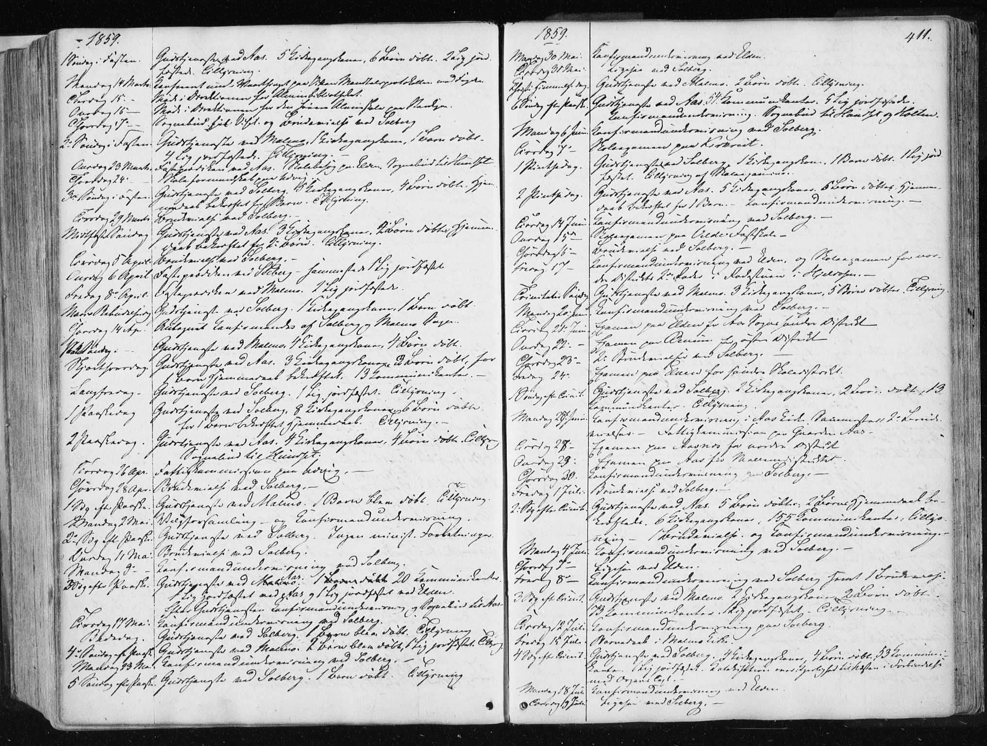 Ministerialprotokoller, klokkerbøker og fødselsregistre - Nord-Trøndelag, SAT/A-1458/741/L0393: Parish register (official) no. 741A07, 1849-1863, p. 411