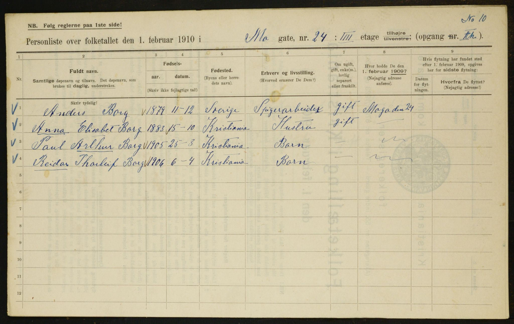 OBA, Municipal Census 1910 for Kristiania, 1910, p. 63467