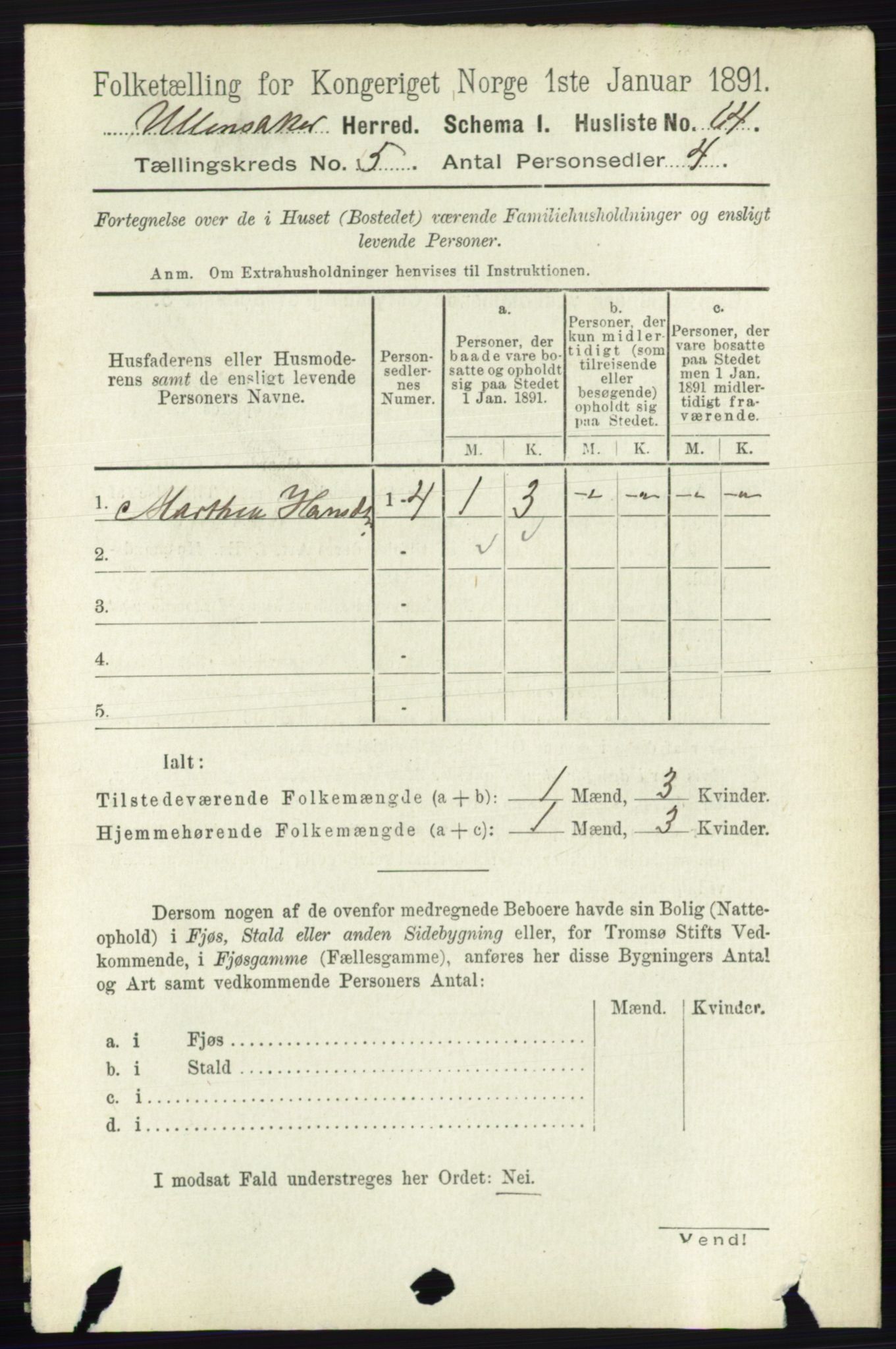 RA, 1891 census for 0235 Ullensaker, 1891, p. 2092