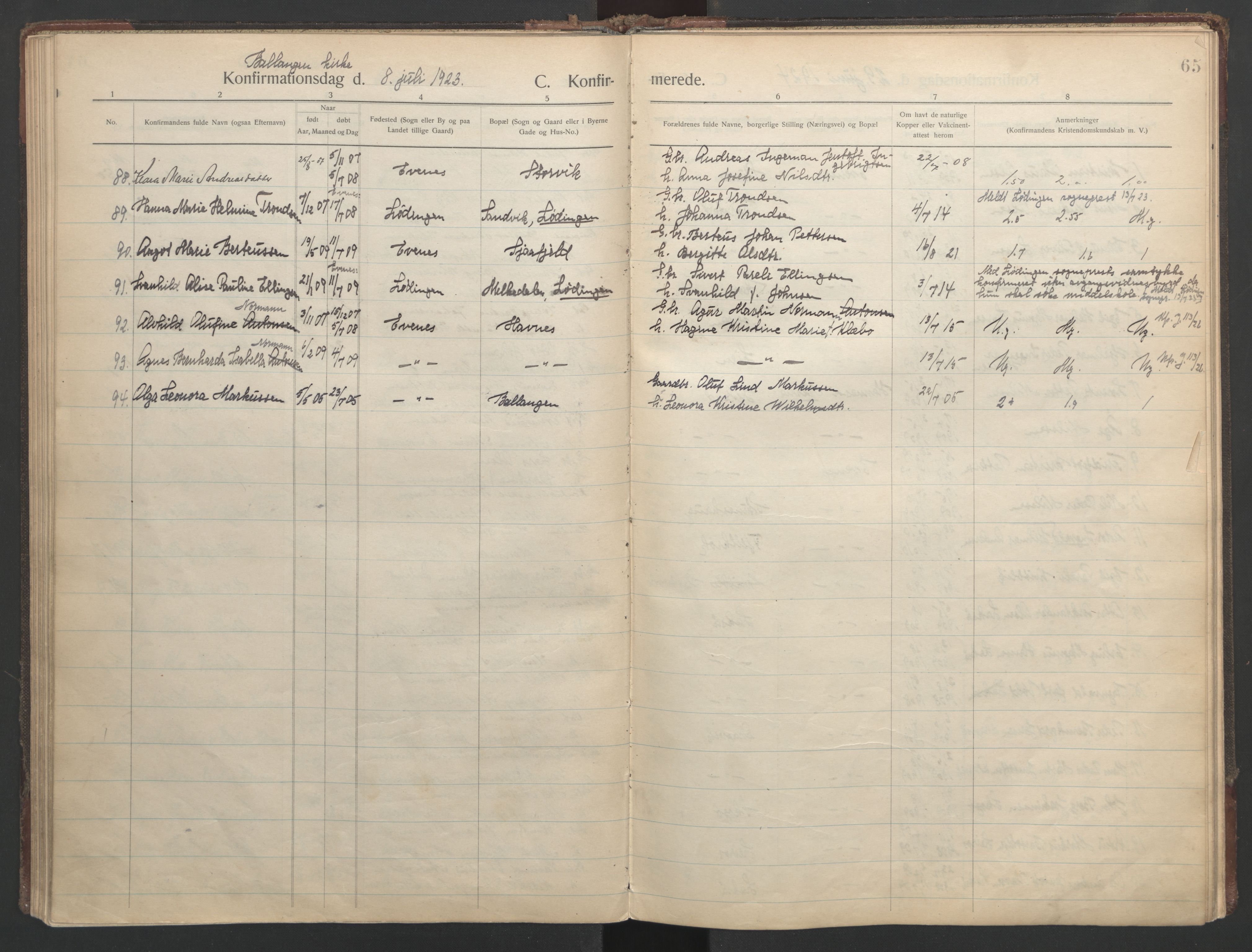 Ministerialprotokoller, klokkerbøker og fødselsregistre - Nordland, AV/SAT-A-1459/863/L0901: Parish register (official) no. 863A13, 1906-1934, p. 65