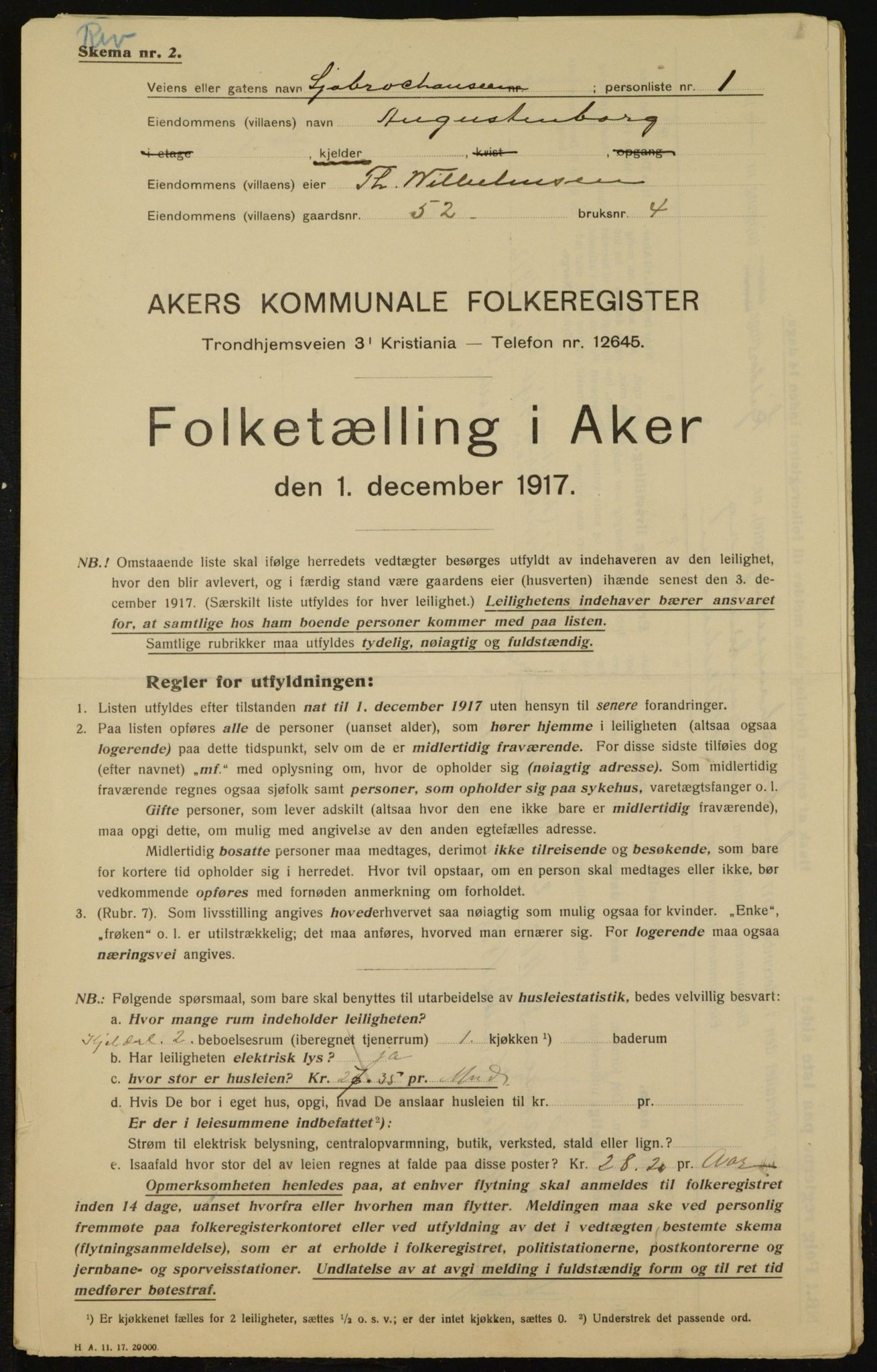 OBA, Municipal Census 1917 for Aker, 1917, p. 20160