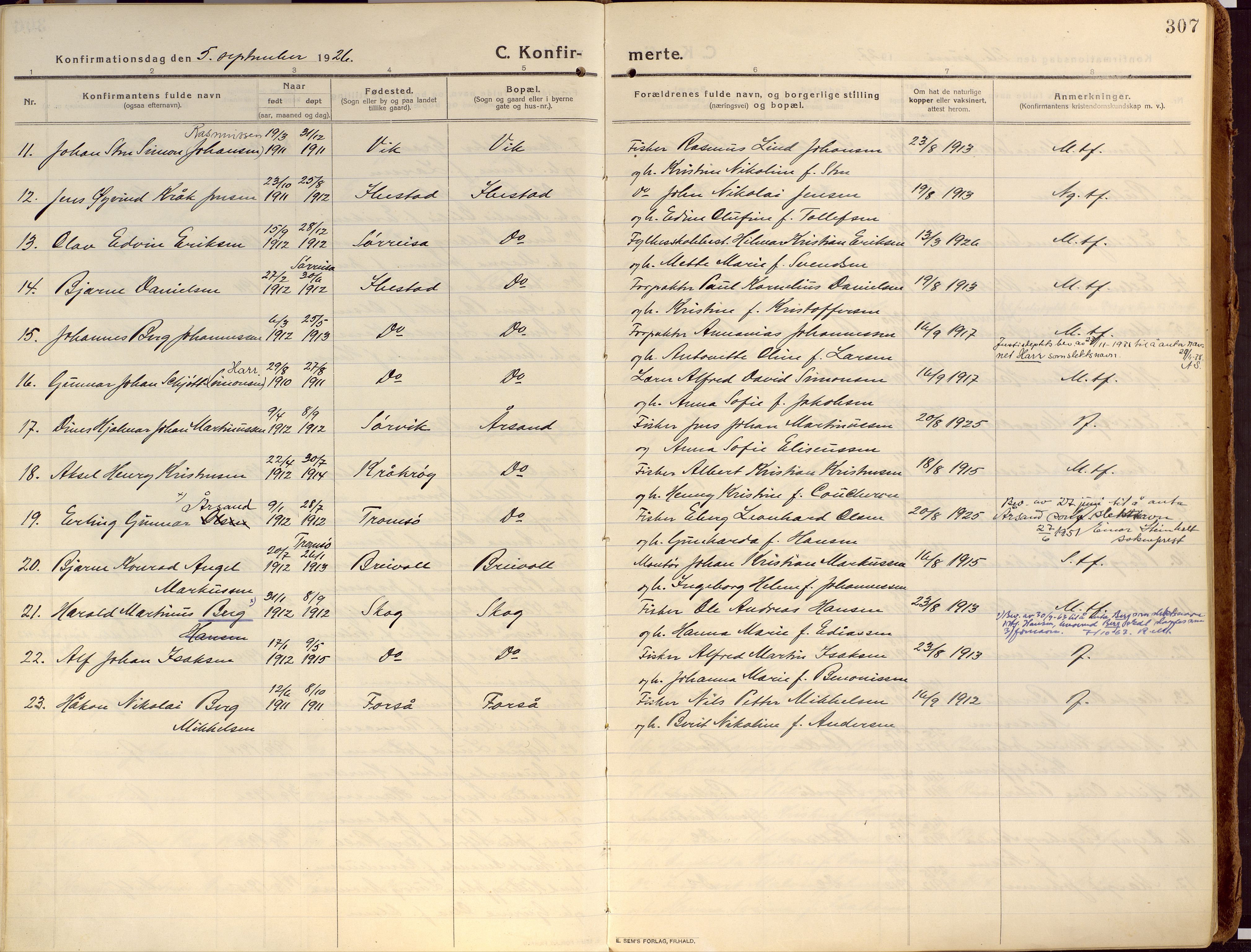 Ibestad sokneprestembete, SATØ/S-0077/H/Ha/Haa/L0018kirke: Parish register (official) no. 18, 1915-1929, p. 307