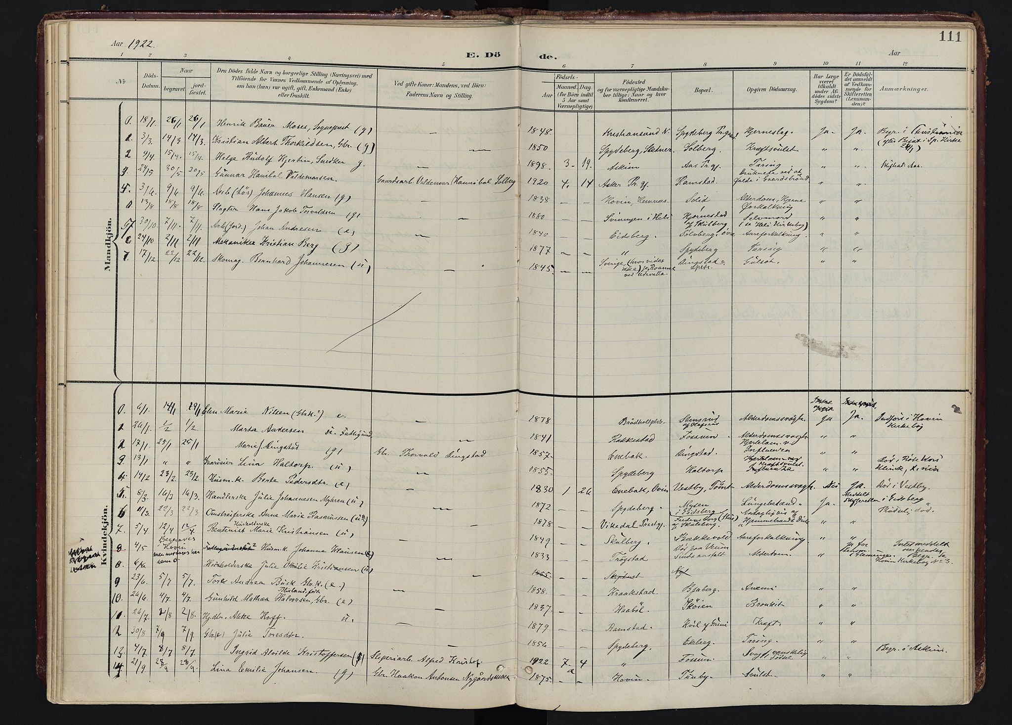 Spydeberg prestekontor Kirkebøker, AV/SAO-A-10924/F/Fa/L0009: Parish register (official) no. I 9, 1900-1926, p. 111