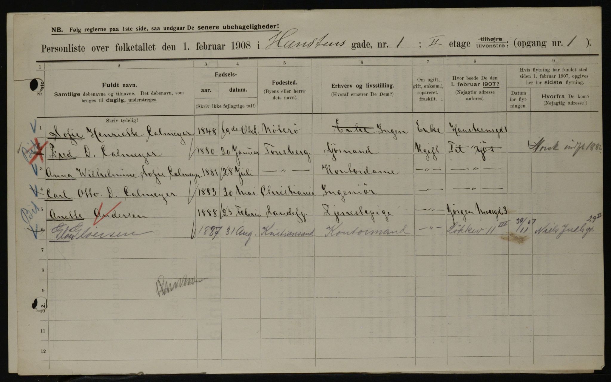 OBA, Municipal Census 1908 for Kristiania, 1908, p. 31329