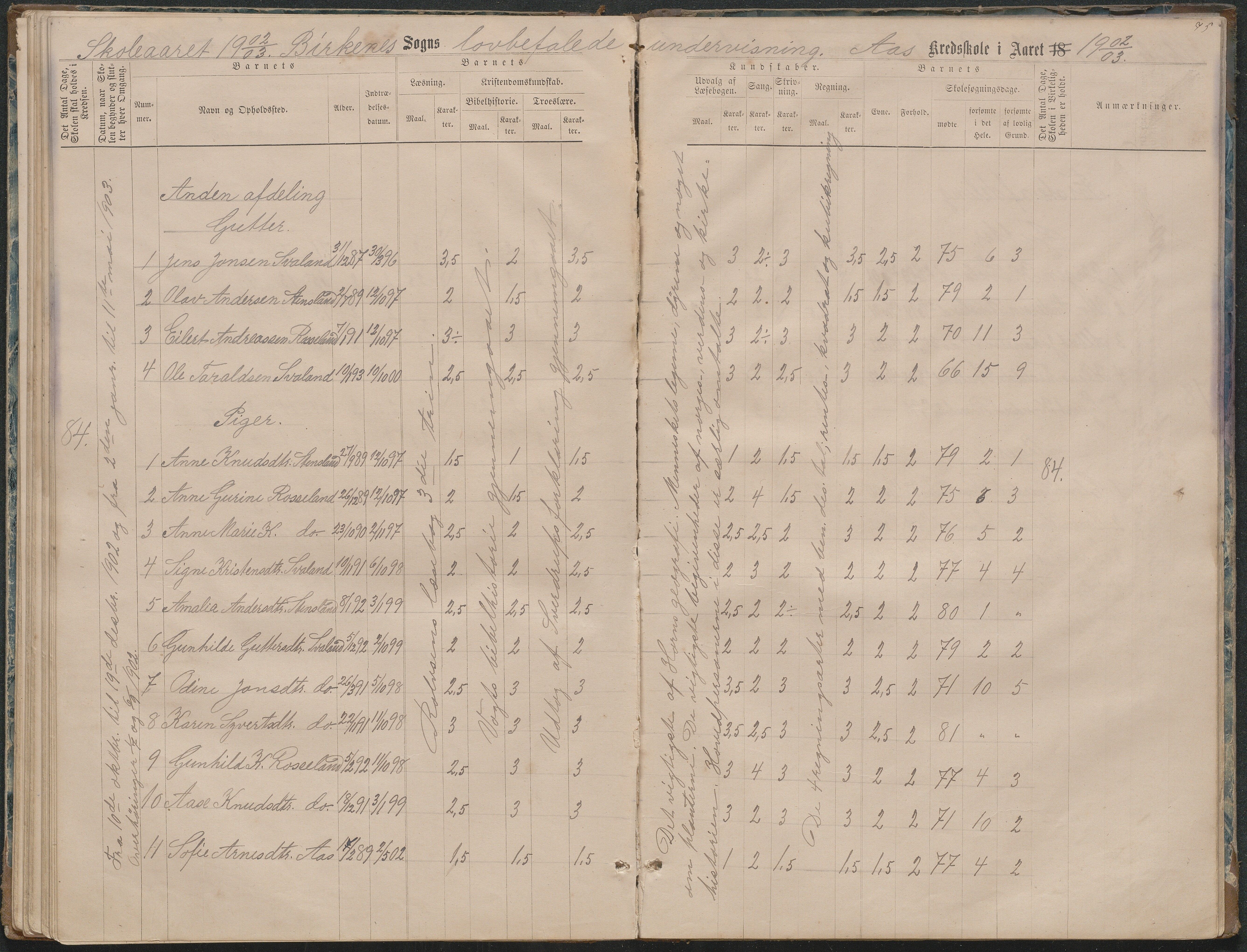 Birkenes kommune, Ås/Svaland skolekrets, AAKS/KA0928-550i_91/F02/L0001: Skoleprotokoll Svaland, Skjerkilen, Ås, 1875-1914, p. 75