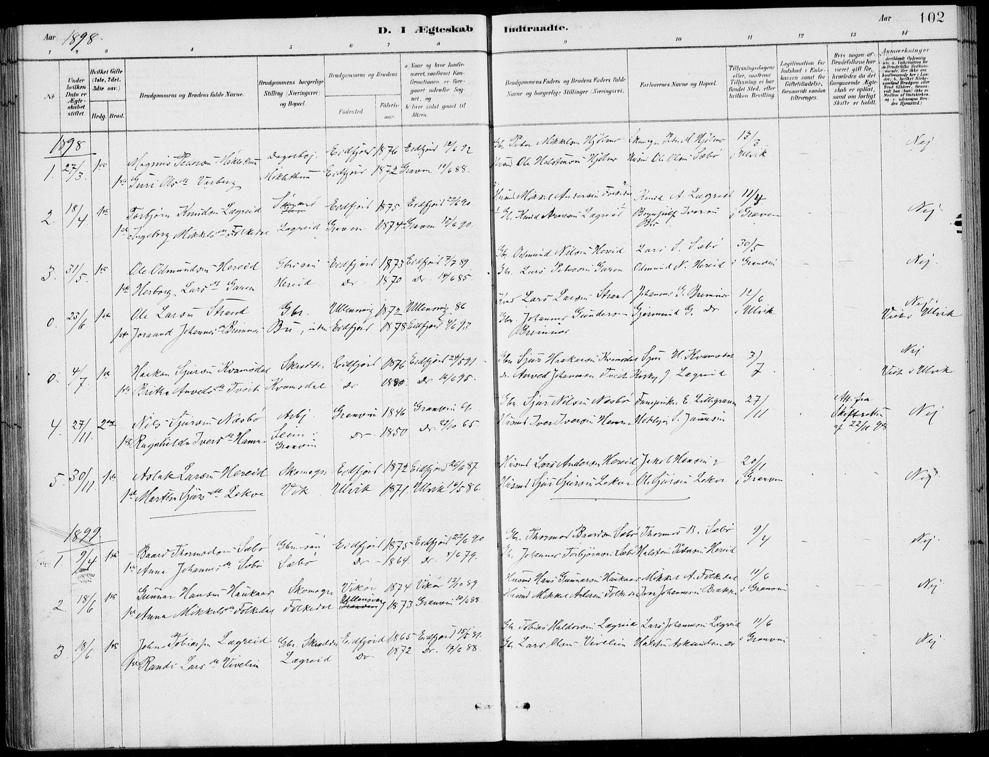 Ulvik sokneprestembete, SAB/A-78801/H/Haa: Parish register (official) no. D  1, 1878-1903, p. 102
