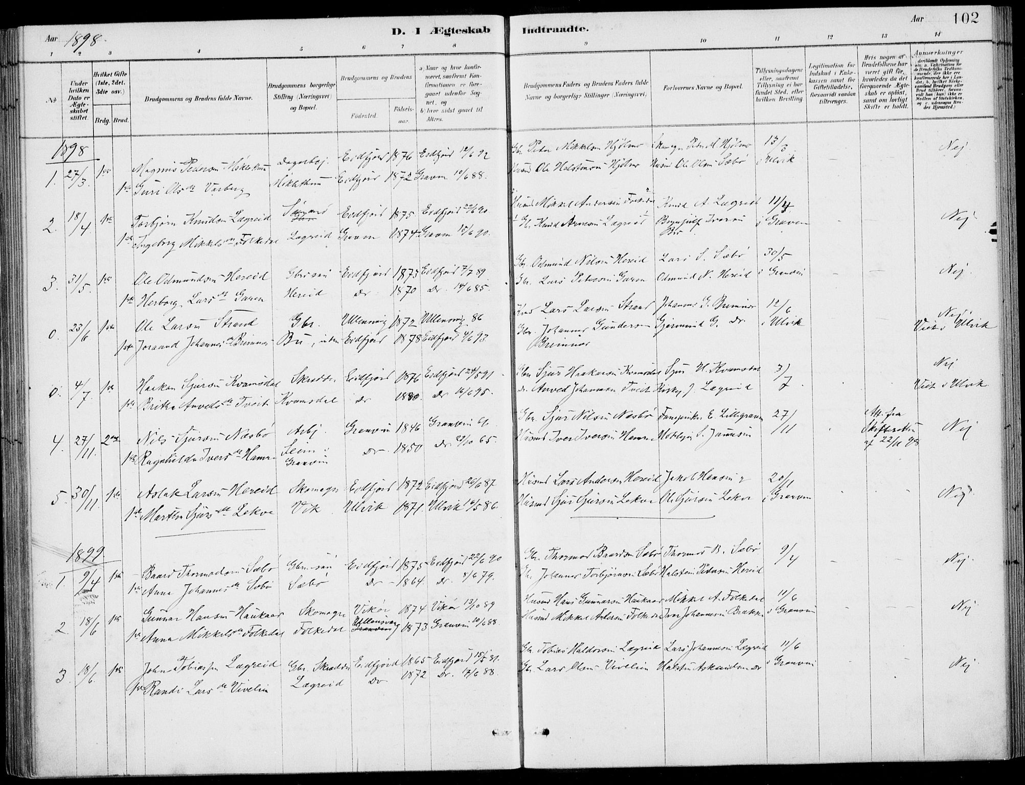 Ulvik sokneprestembete, AV/SAB-A-78801/H/Haa: Parish register (official) no. D  1, 1878-1903, p. 102