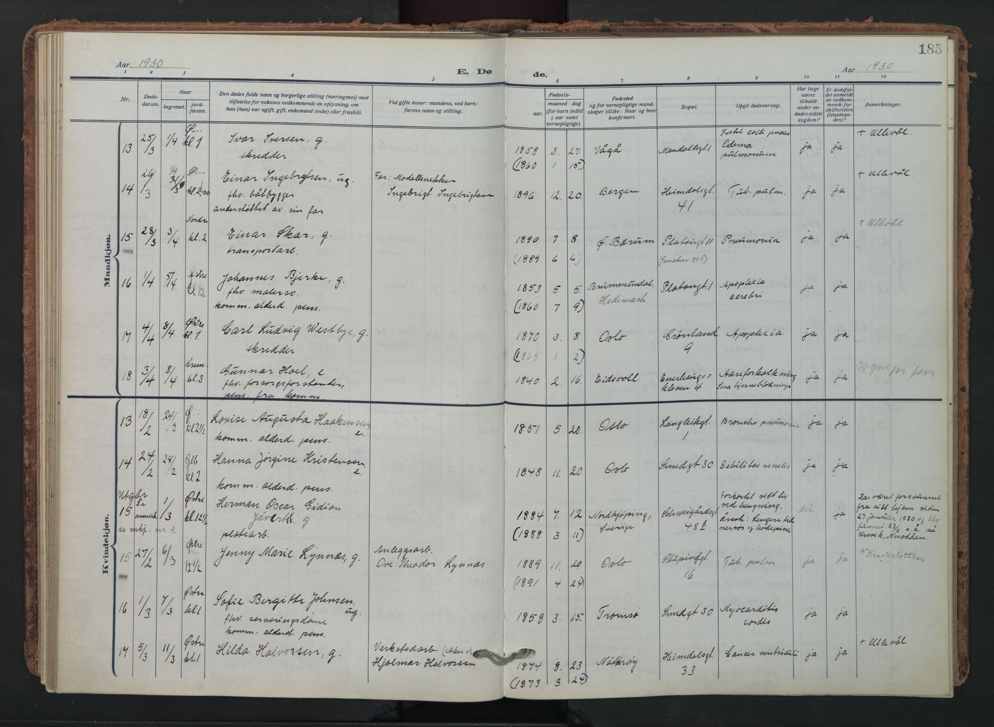 Grønland prestekontor Kirkebøker, AV/SAO-A-10848/F/Fa/L0019: Parish register (official) no. 19, 1918-1938, p. 185