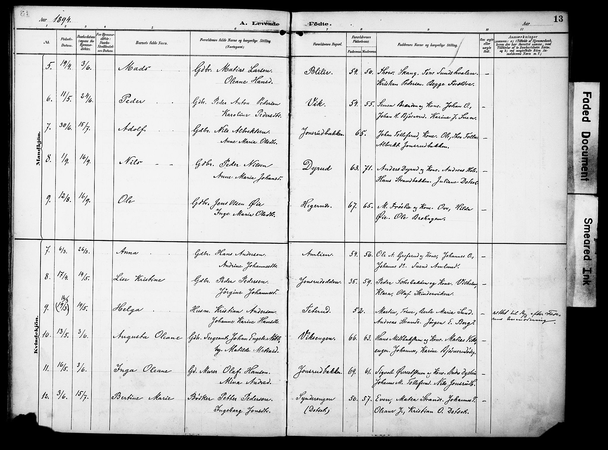 Vestre Toten prestekontor, AV/SAH-PREST-108/H/Ha/Haa/L0012: Parish register (official) no. 12, 1890-1906, p. 13