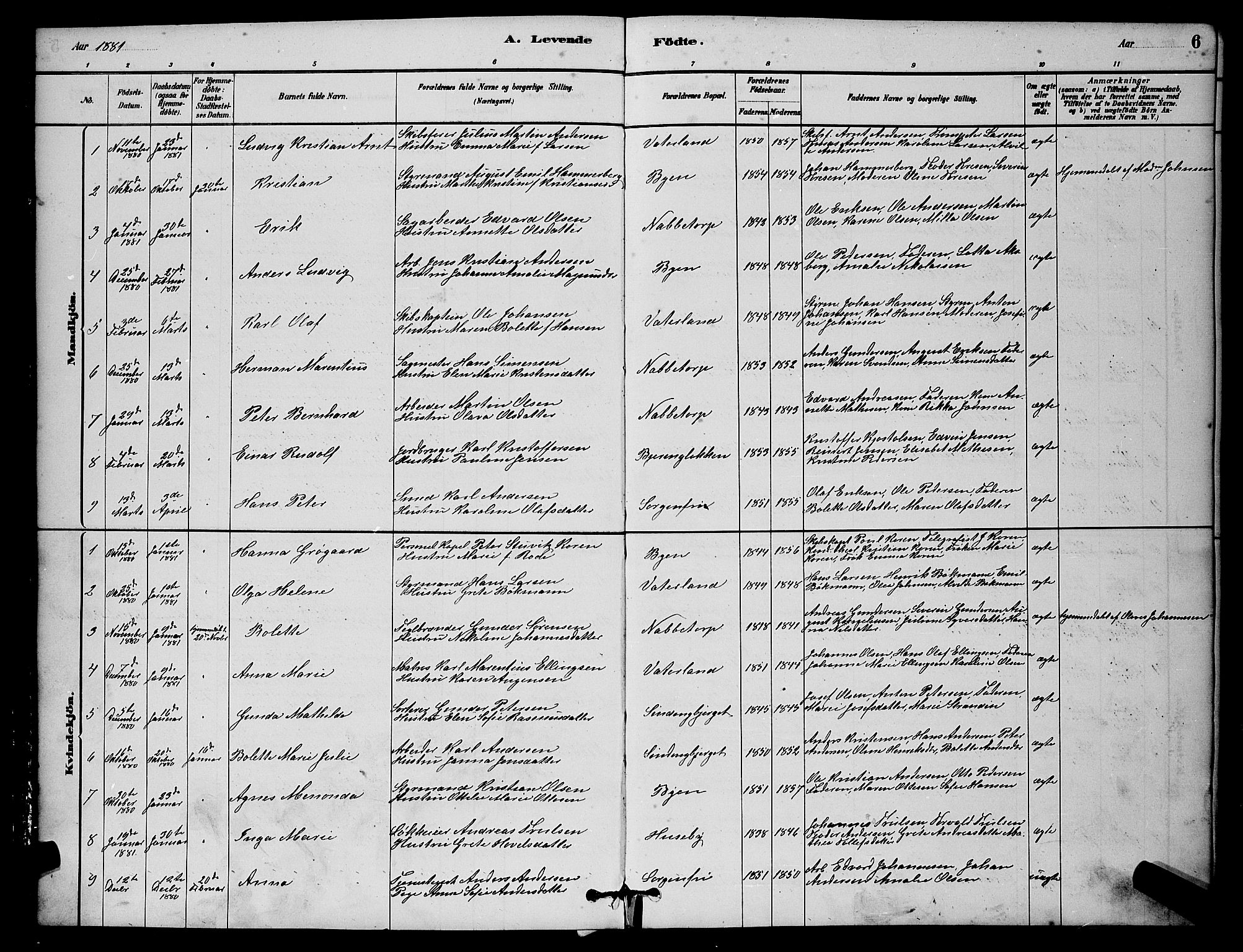 Østre Fredrikstad prestekontor Kirkebøker, AV/SAO-A-10907/G/Ga/L0001: Parish register (copy) no. 1, 1880-1899, p. 6