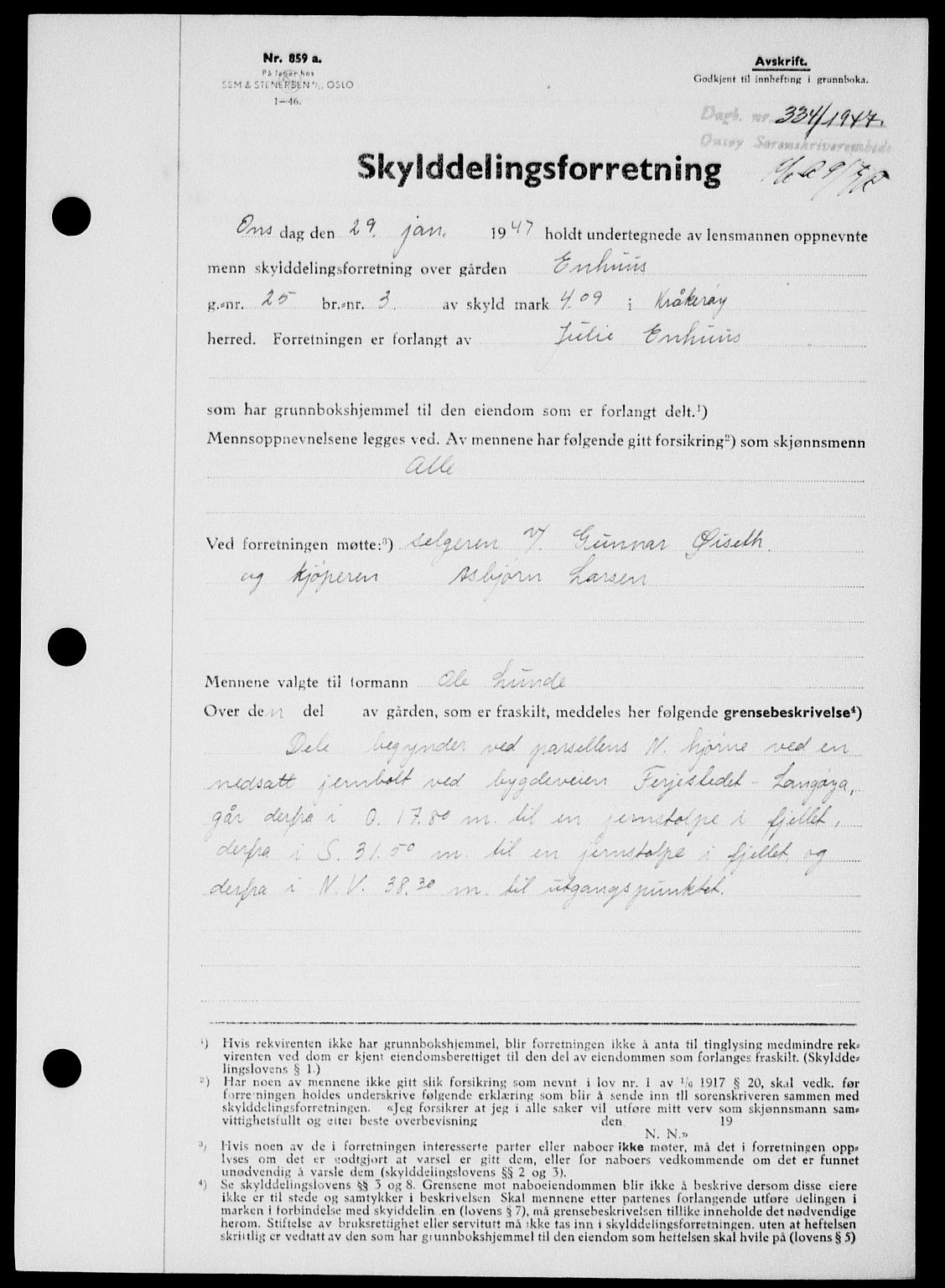 Onsøy sorenskriveri, SAO/A-10474/G/Ga/Gab/L0018: Mortgage book no. II A-18, 1946-1947, Diary no: : 334/1947