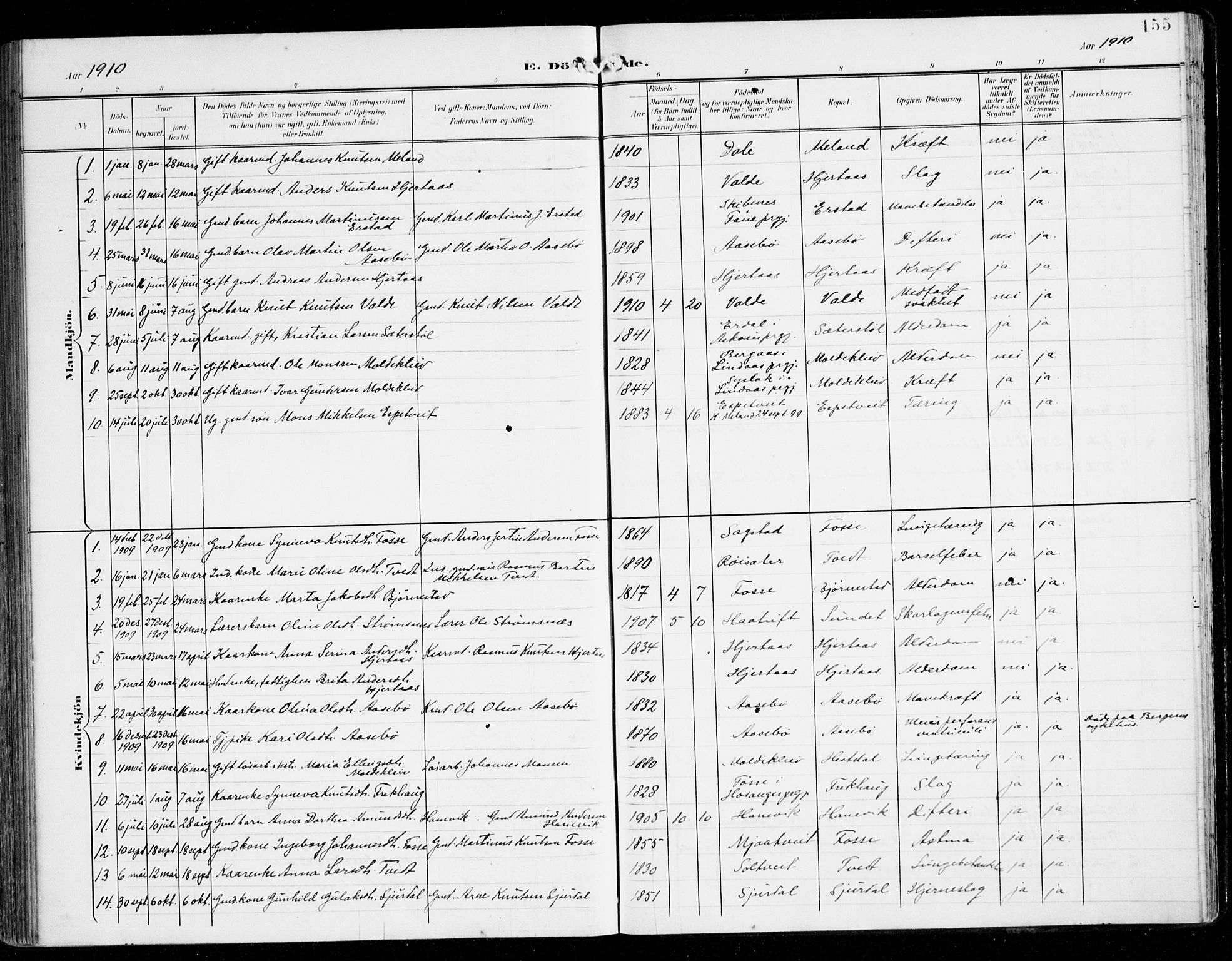 Alversund Sokneprestembete, SAB/A-73901/H/Ha/Haa/Haac/L0002: Parish register (official) no. C 2, 1901-1921, p. 155