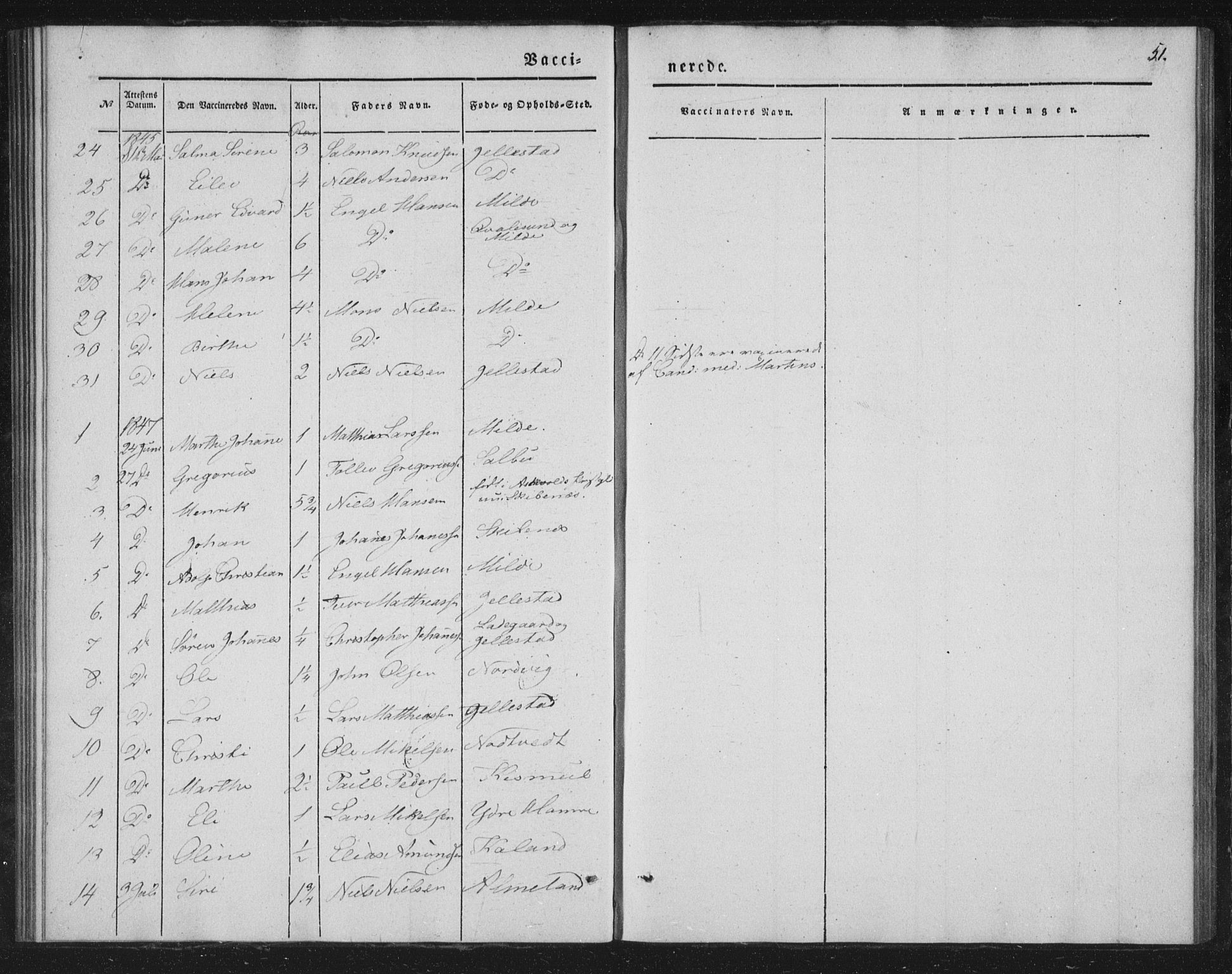 Fana Sokneprestembete, SAB/A-75101/H/Haa/Haaa/L0009: Parish register (official) no. A 9, 1849-1850, p. 51