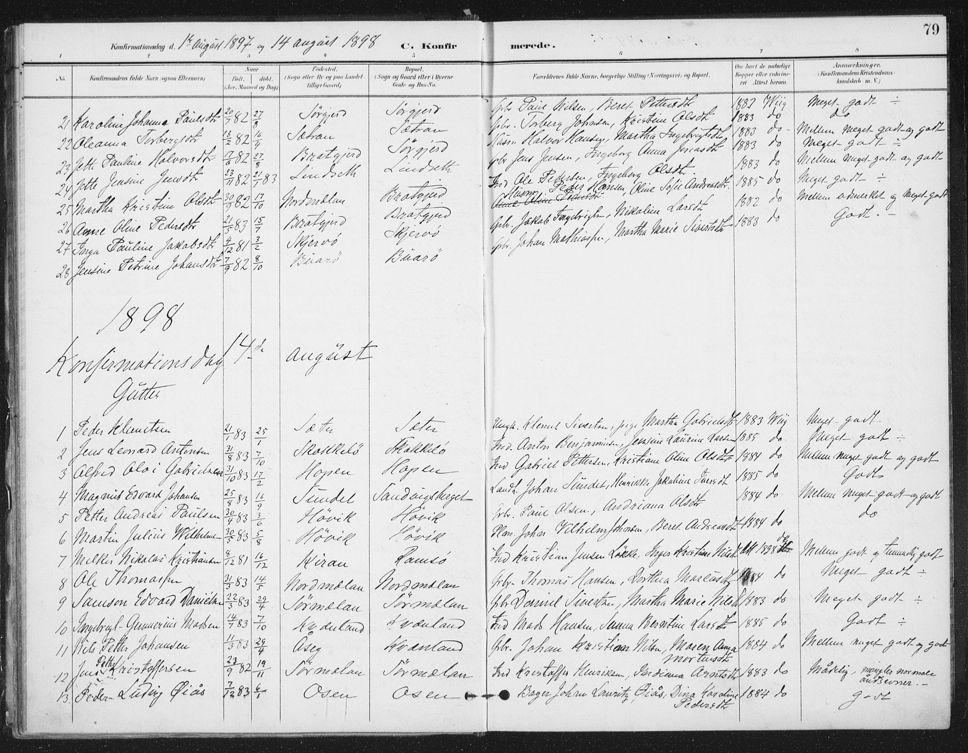 Ministerialprotokoller, klokkerbøker og fødselsregistre - Sør-Trøndelag, SAT/A-1456/658/L0723: Parish register (official) no. 658A02, 1897-1912, p. 79