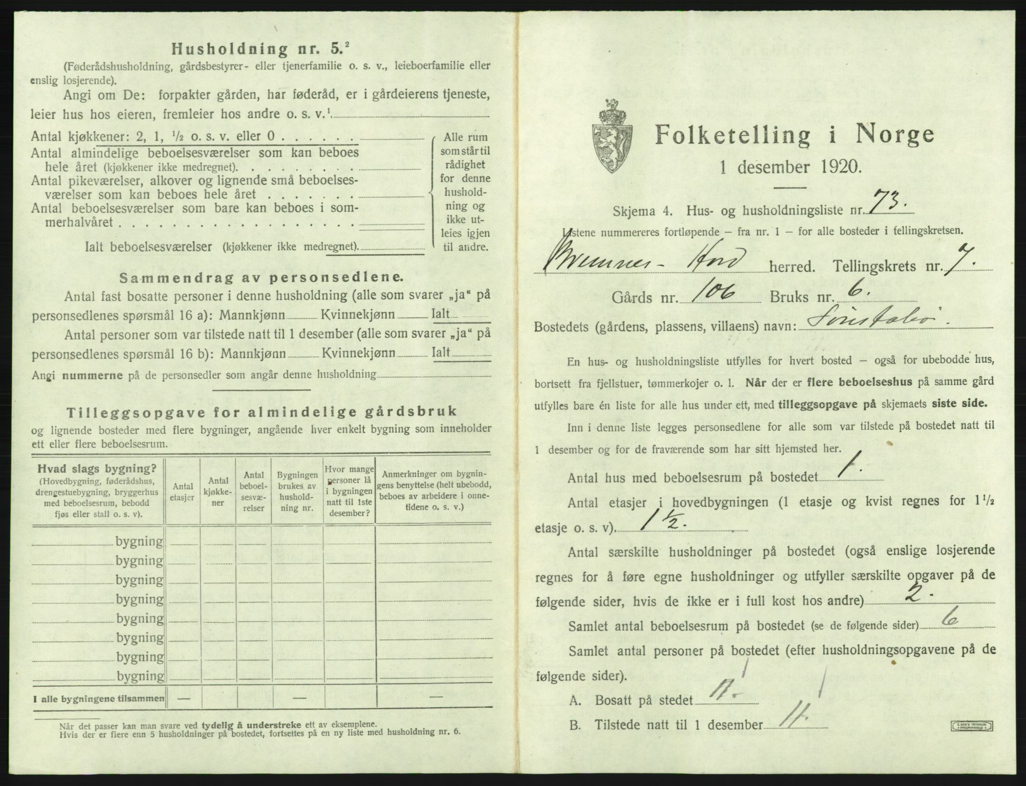 SAB, 1920 census for Bremnes, 1920, p. 625