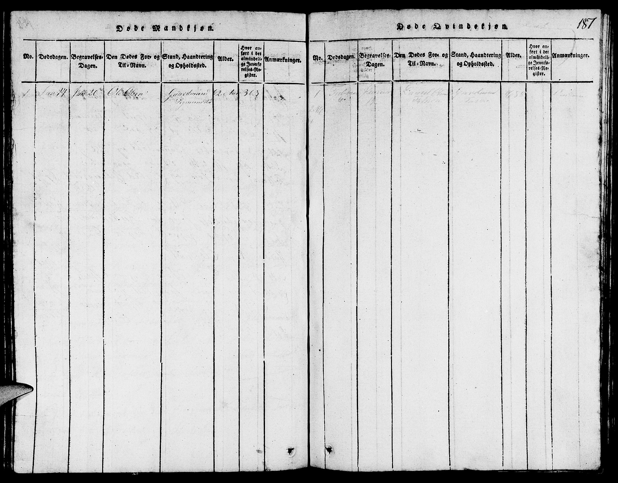 Suldal sokneprestkontor, SAST/A-101845/01/V/L0002: Parish register (copy) no. B 2, 1816-1845, p. 187