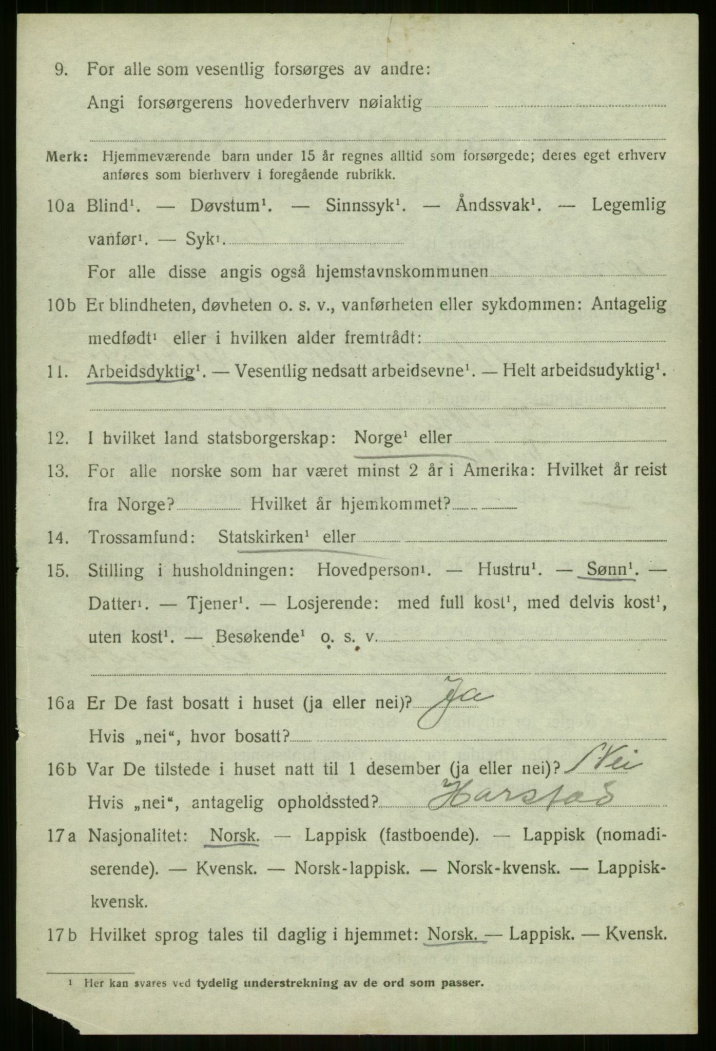 SATØ, 1920 census for Berg, 1920, p. 2741