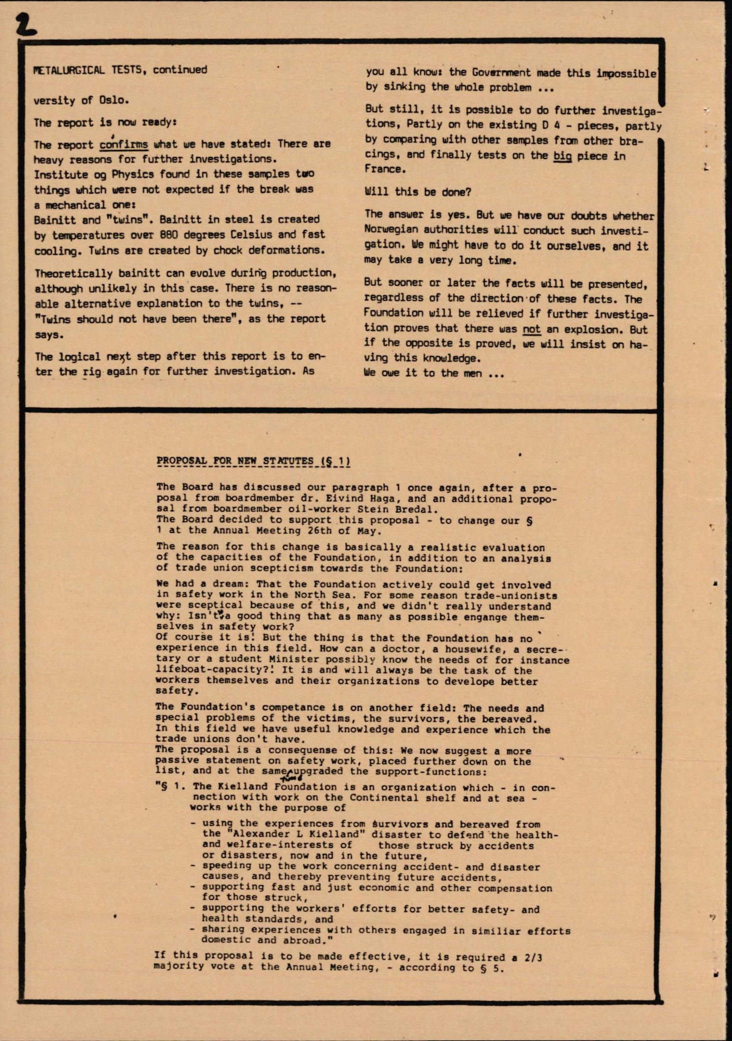 Pa 1660 - Kielland- fondet, AV/SAST-A-102242/X/Xa/L0001: Rapport til overlevende og etterlatte/ Kielland Bulletin, 1980-1998