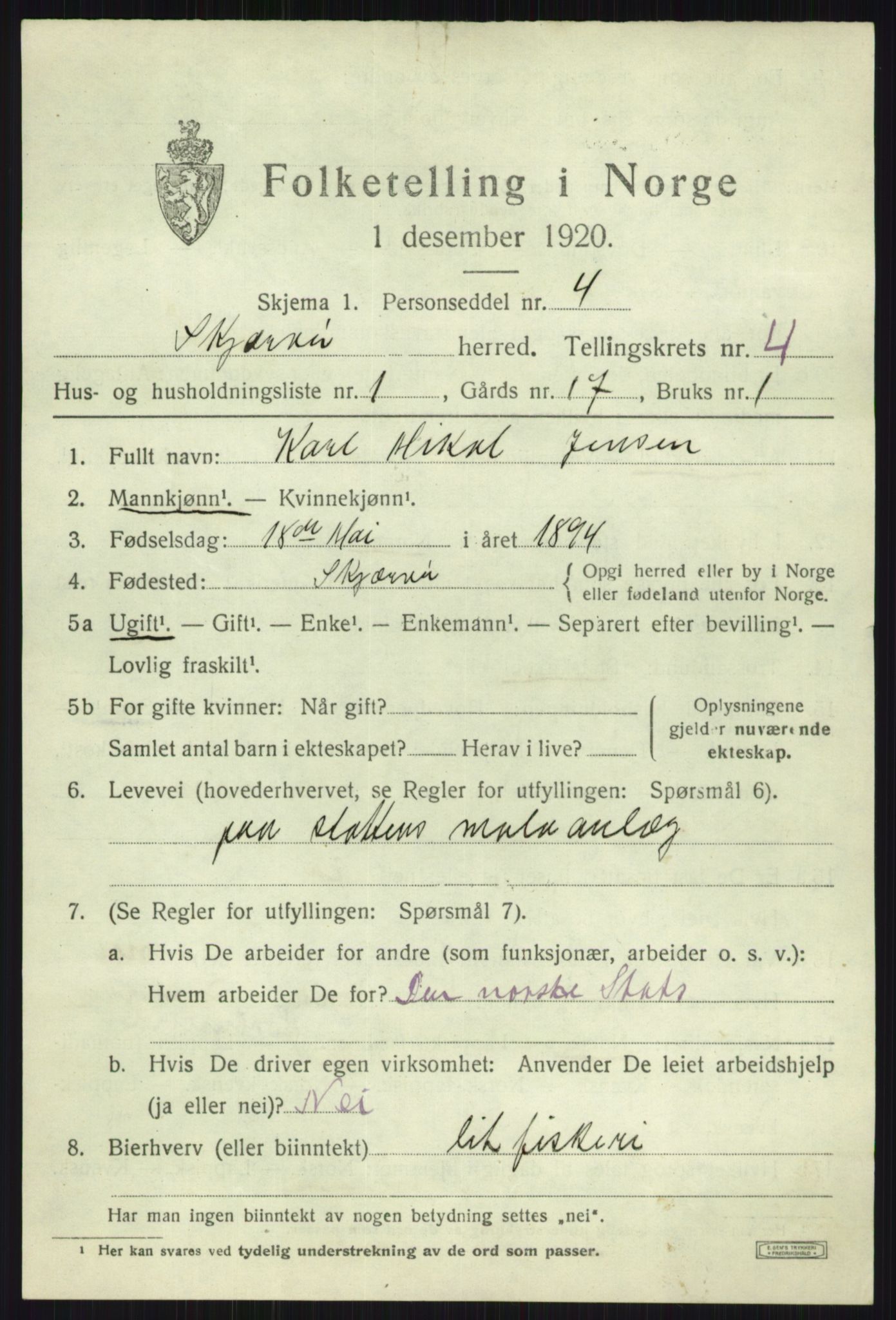 SATØ, 1920 census for Skjervøy, 1920, p. 2435