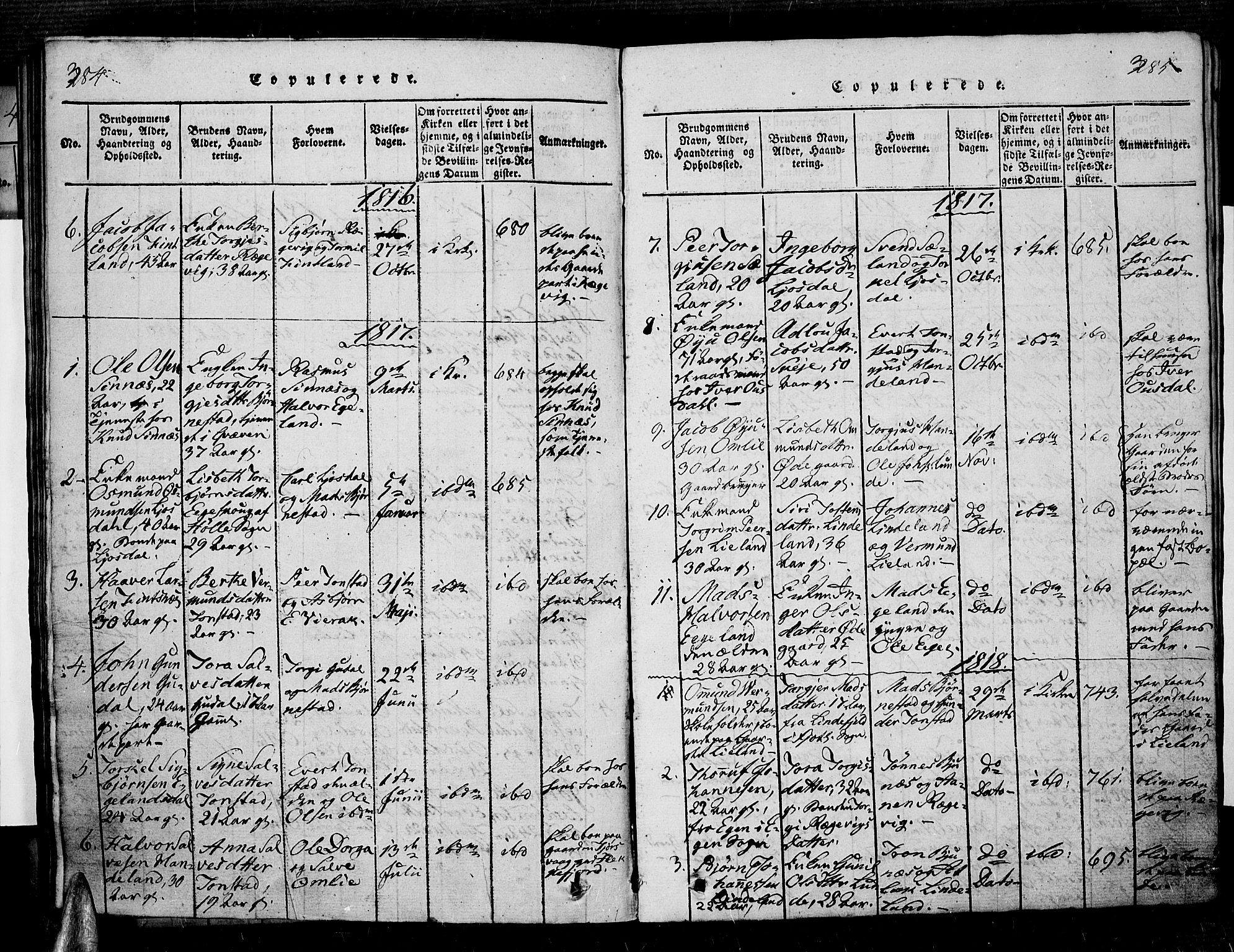 Sirdal sokneprestkontor, SAK/1111-0036/F/Fa/Fab/L0001: Parish register (official) no. A 1, 1815-1834, p. 384-385