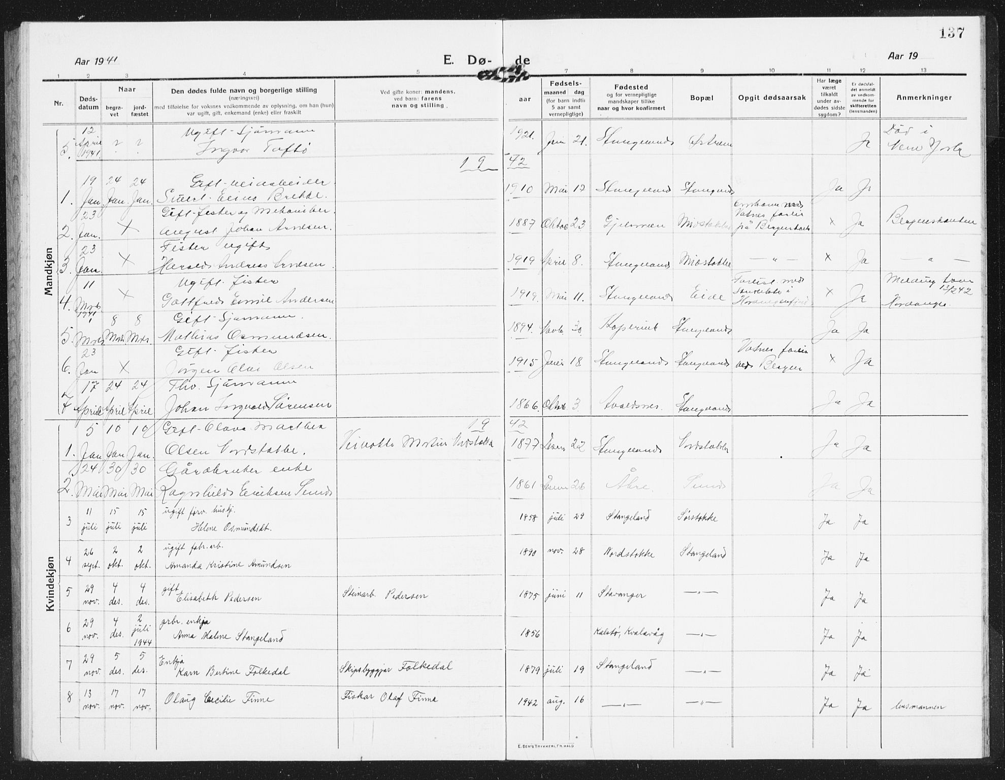 Kopervik sokneprestkontor, SAST/A-101850/H/Ha/Hab/L0007: Parish register (copy) no. B 7, 1918-1942, p. 137