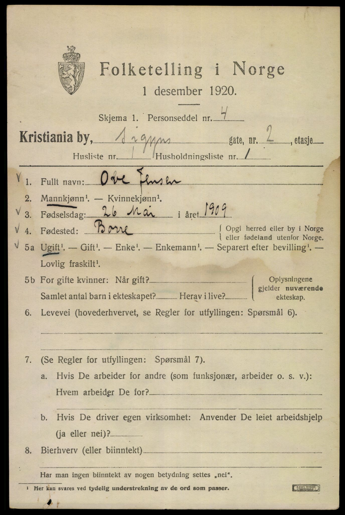 SAO, 1920 census for Kristiania, 1920, p. 511401