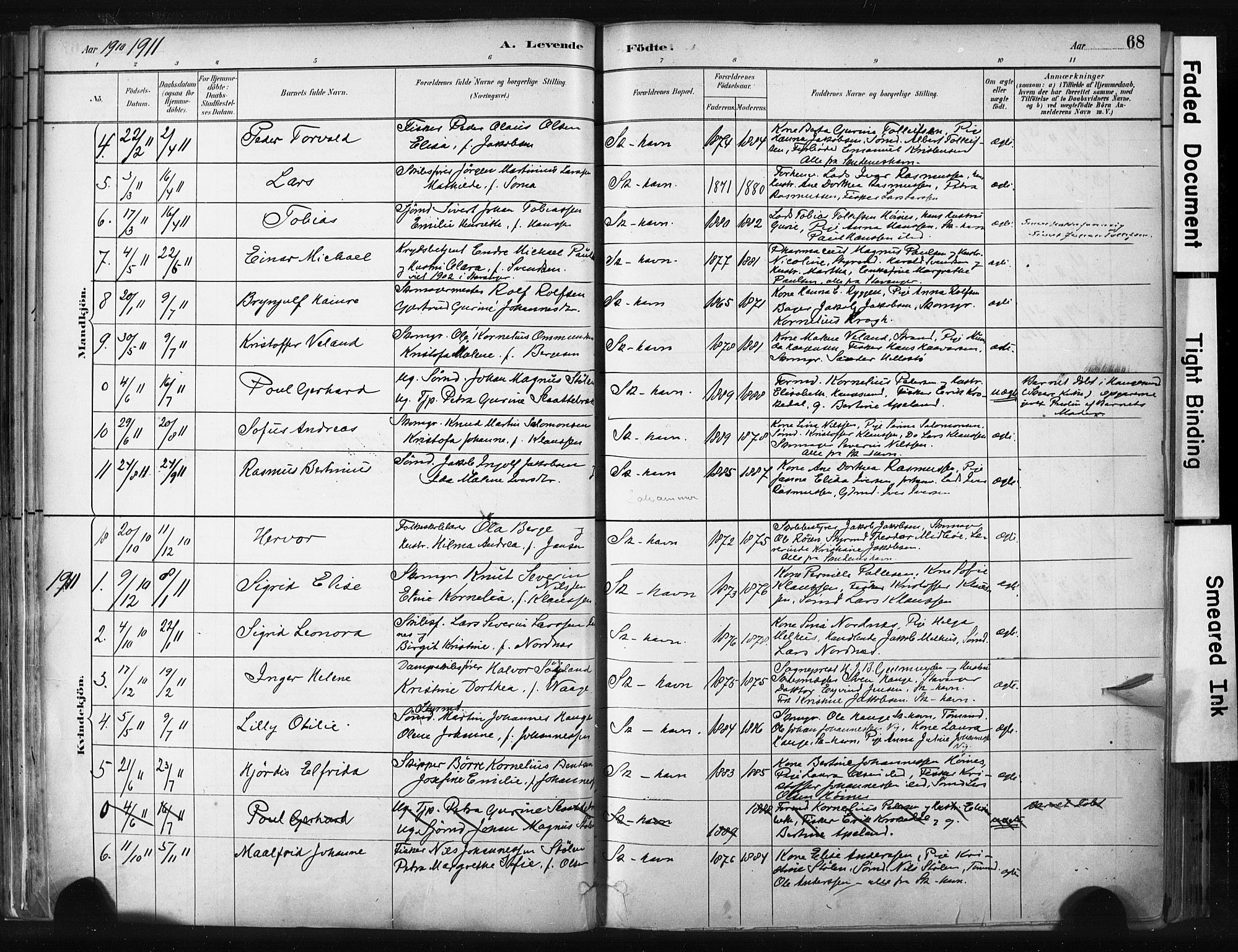 Skudenes sokneprestkontor, SAST/A -101849/H/Ha/Haa/L0008: Parish register (official) no. A 5, 1882-1912, p. 68