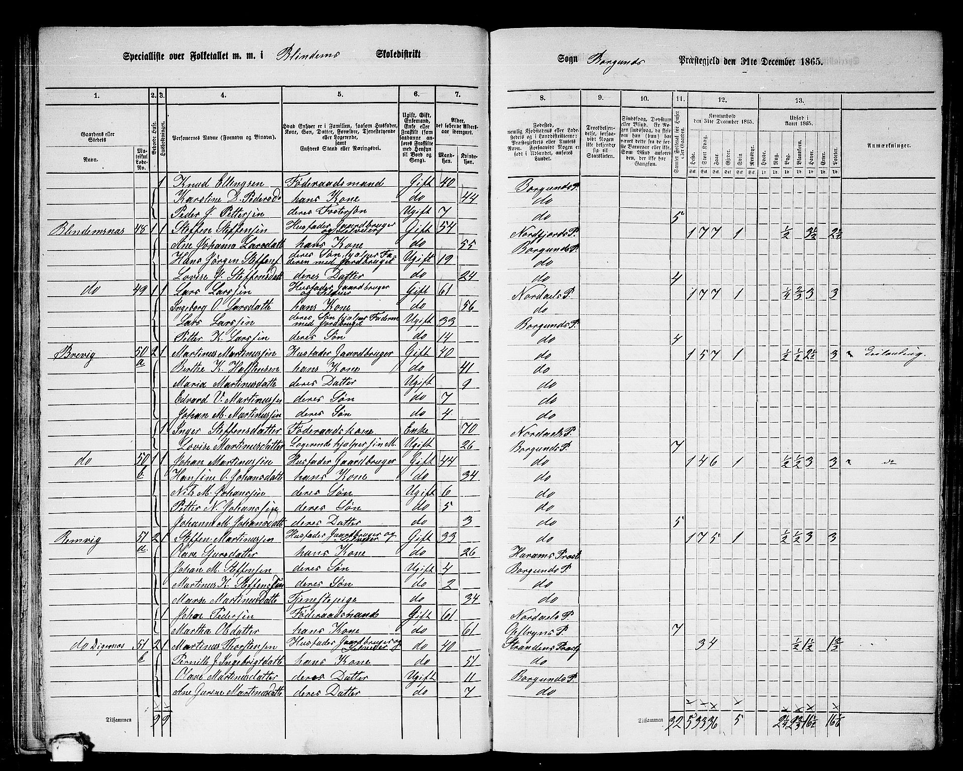 RA, 1865 census for Borgund, 1865, p. 31