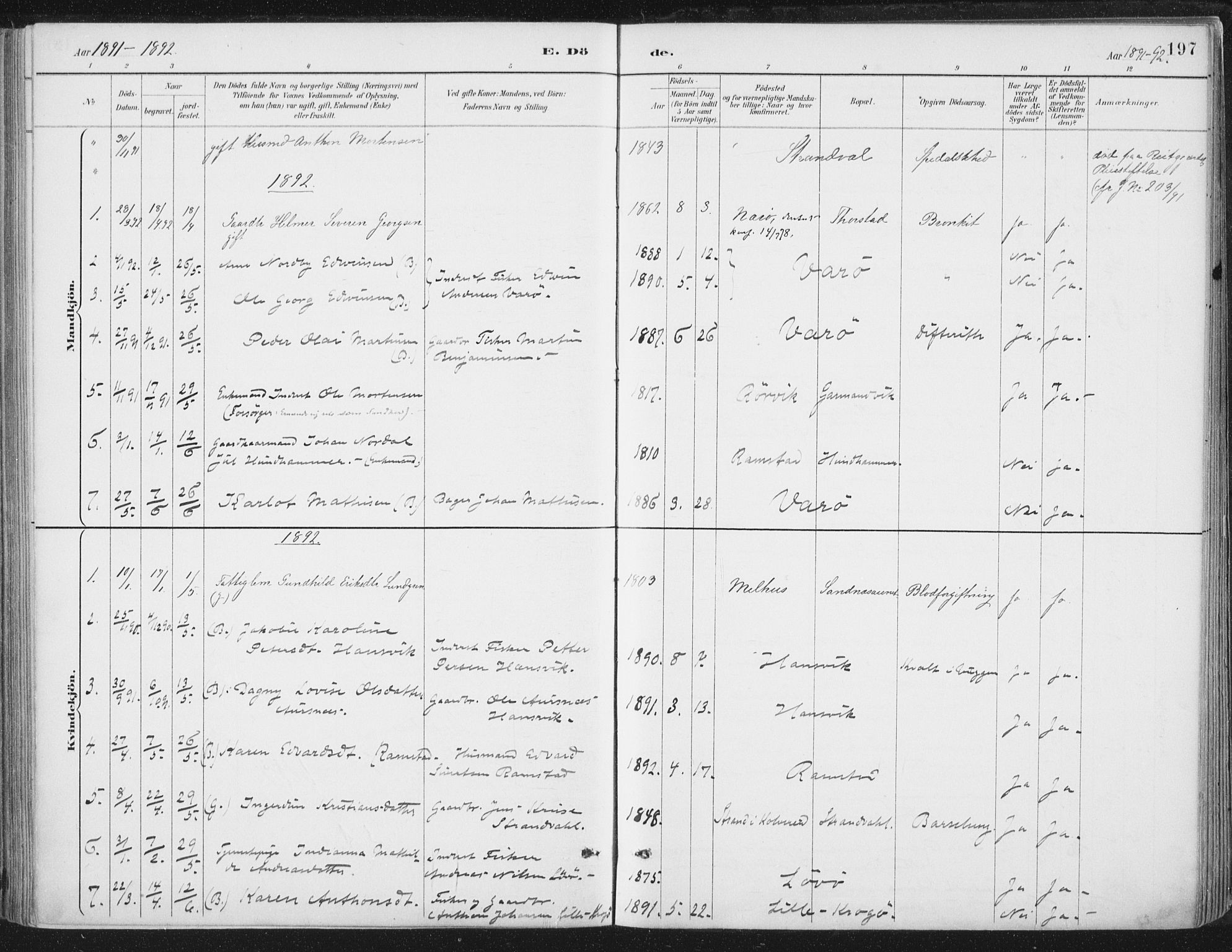 Ministerialprotokoller, klokkerbøker og fødselsregistre - Nord-Trøndelag, SAT/A-1458/784/L0673: Parish register (official) no. 784A08, 1888-1899, p. 197