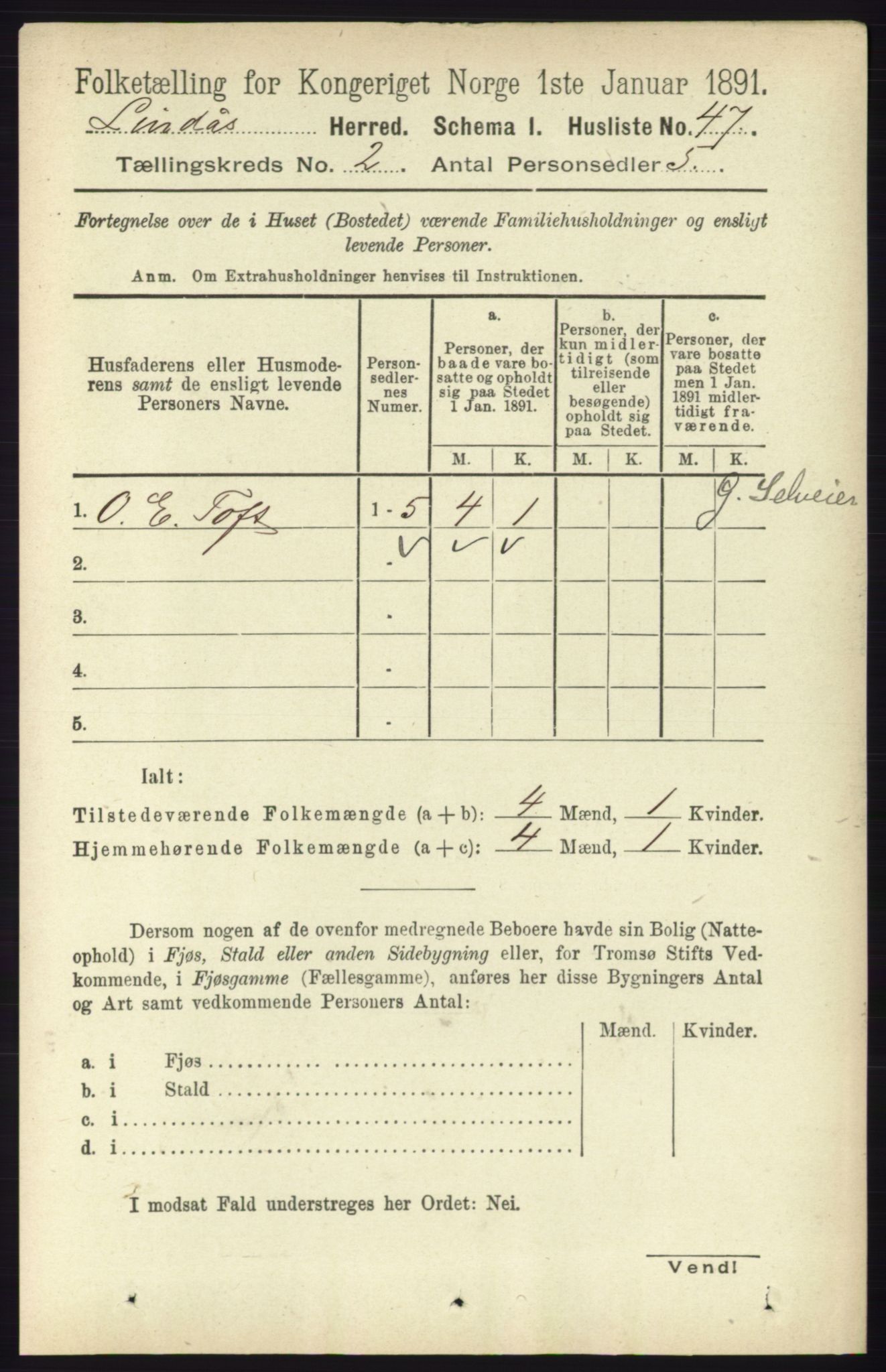 RA, 1891 census for 1263 Lindås, 1891, p. 422