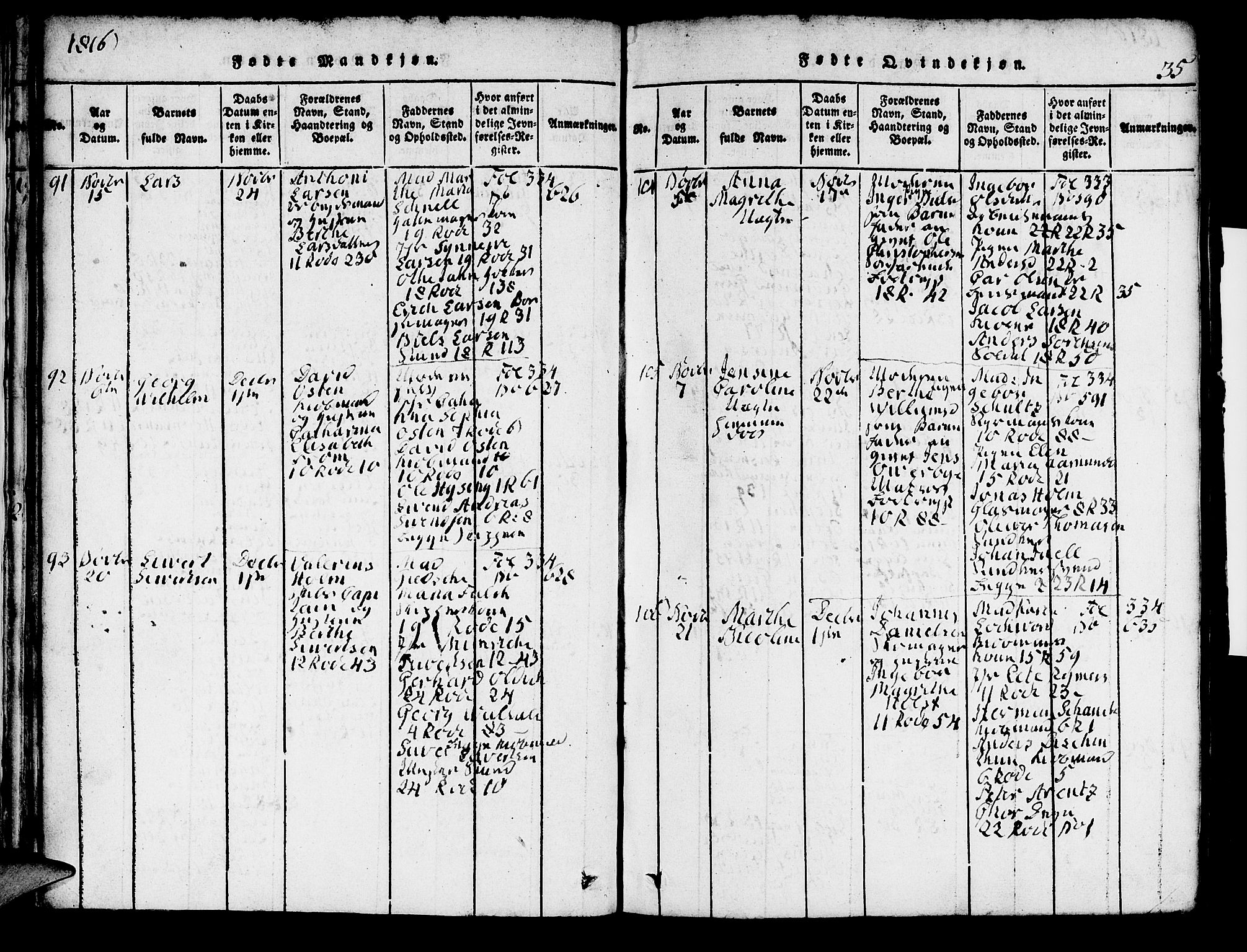 Domkirken sokneprestembete, SAB/A-74801/H/Hab/L0001: Parish register (copy) no. A 1, 1816-1821, p. 35