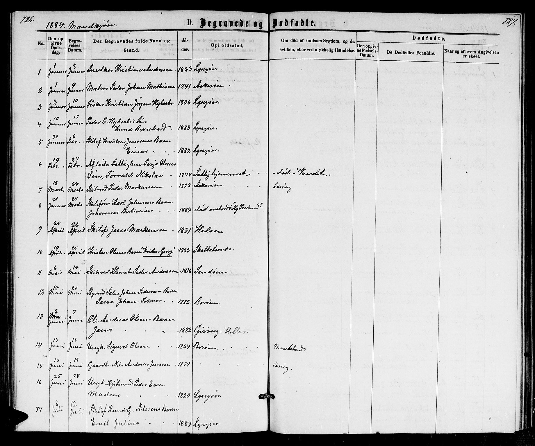 Dypvåg sokneprestkontor, AV/SAK-1111-0007/F/Fb/Fba/L0012: Parish register (copy) no. B 12, 1872-1886, p. 726-727