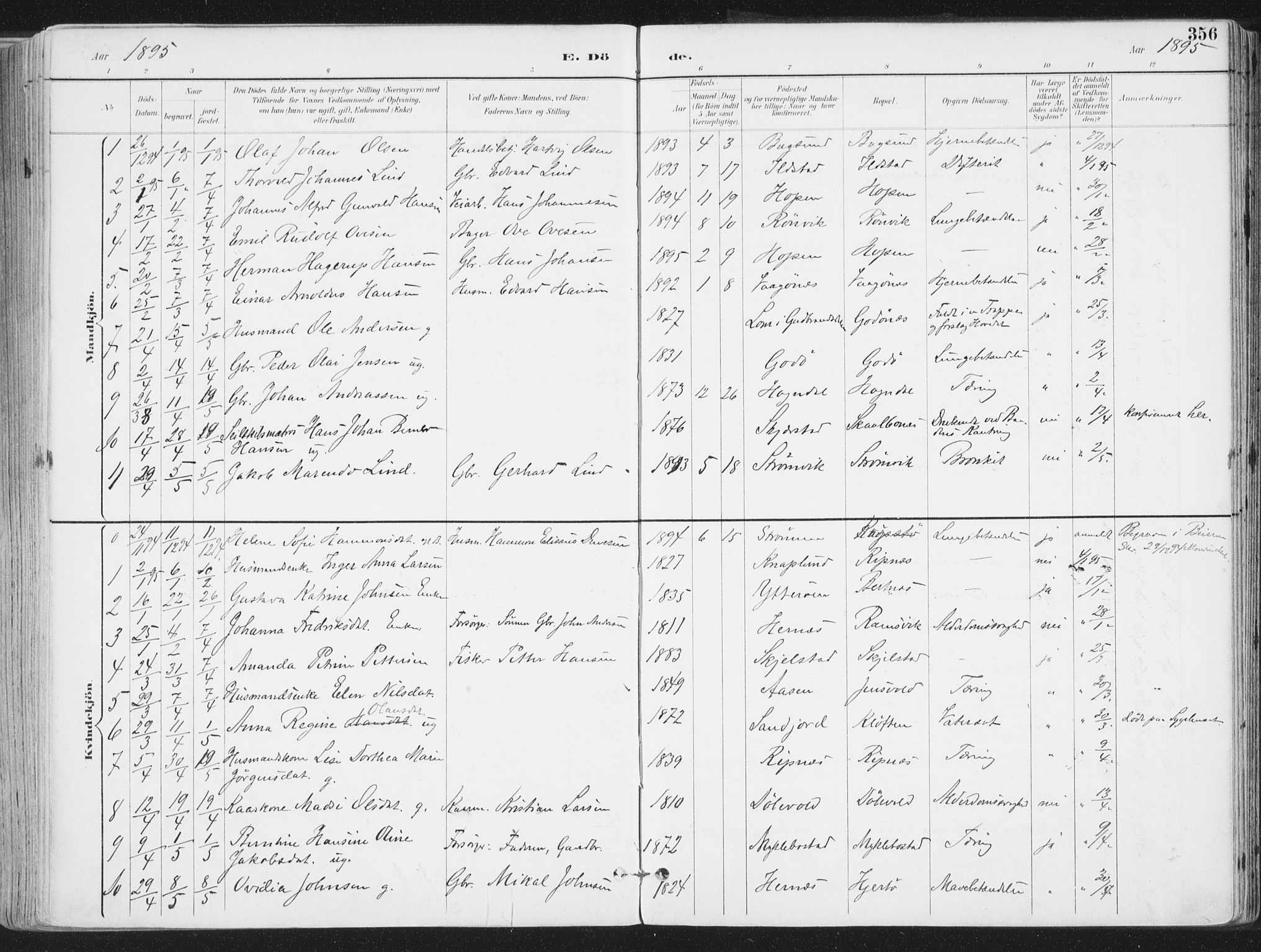 Ministerialprotokoller, klokkerbøker og fødselsregistre - Nordland, AV/SAT-A-1459/802/L0055: Parish register (official) no. 802A02, 1894-1915, p. 356