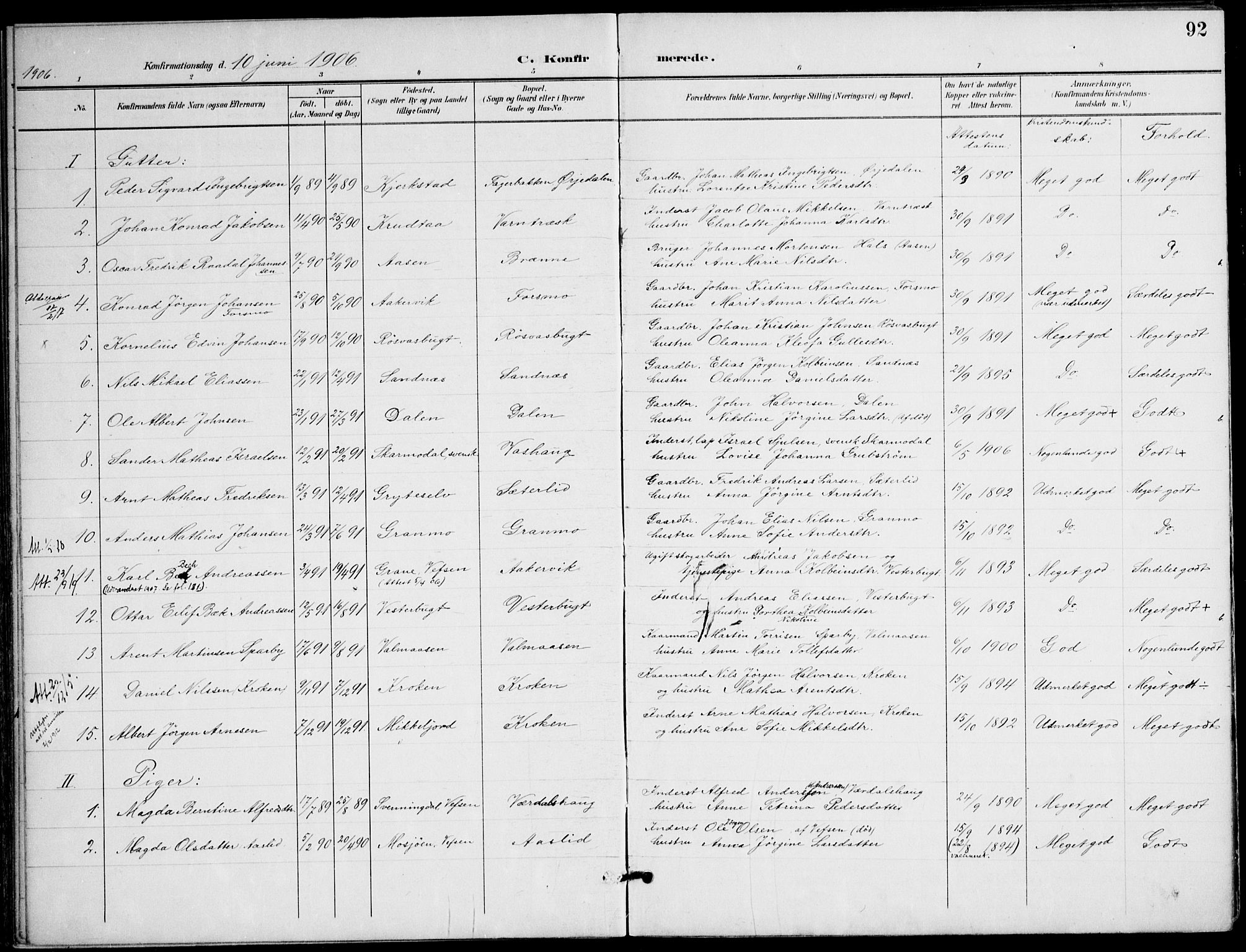 Ministerialprotokoller, klokkerbøker og fødselsregistre - Nordland, AV/SAT-A-1459/823/L0326: Parish register (official) no. 823A03, 1899-1919, p. 92