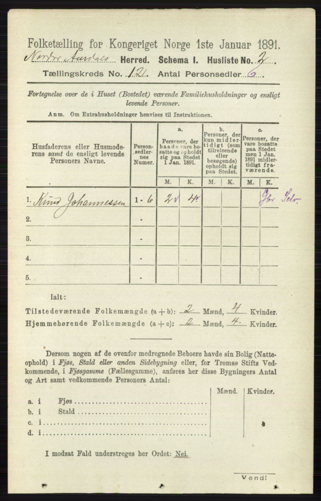 RA, 1891 census for 0542 Nord-Aurdal, 1891, p. 4465