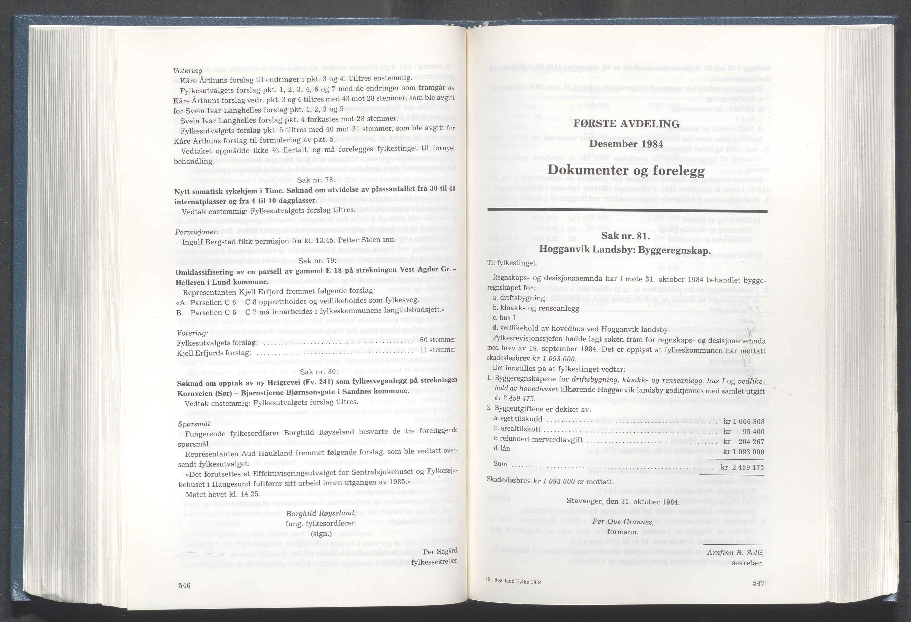 Rogaland fylkeskommune - Fylkesrådmannen , IKAR/A-900/A/Aa/Aaa/L0104: Møtebok , 1984, p. 546-547