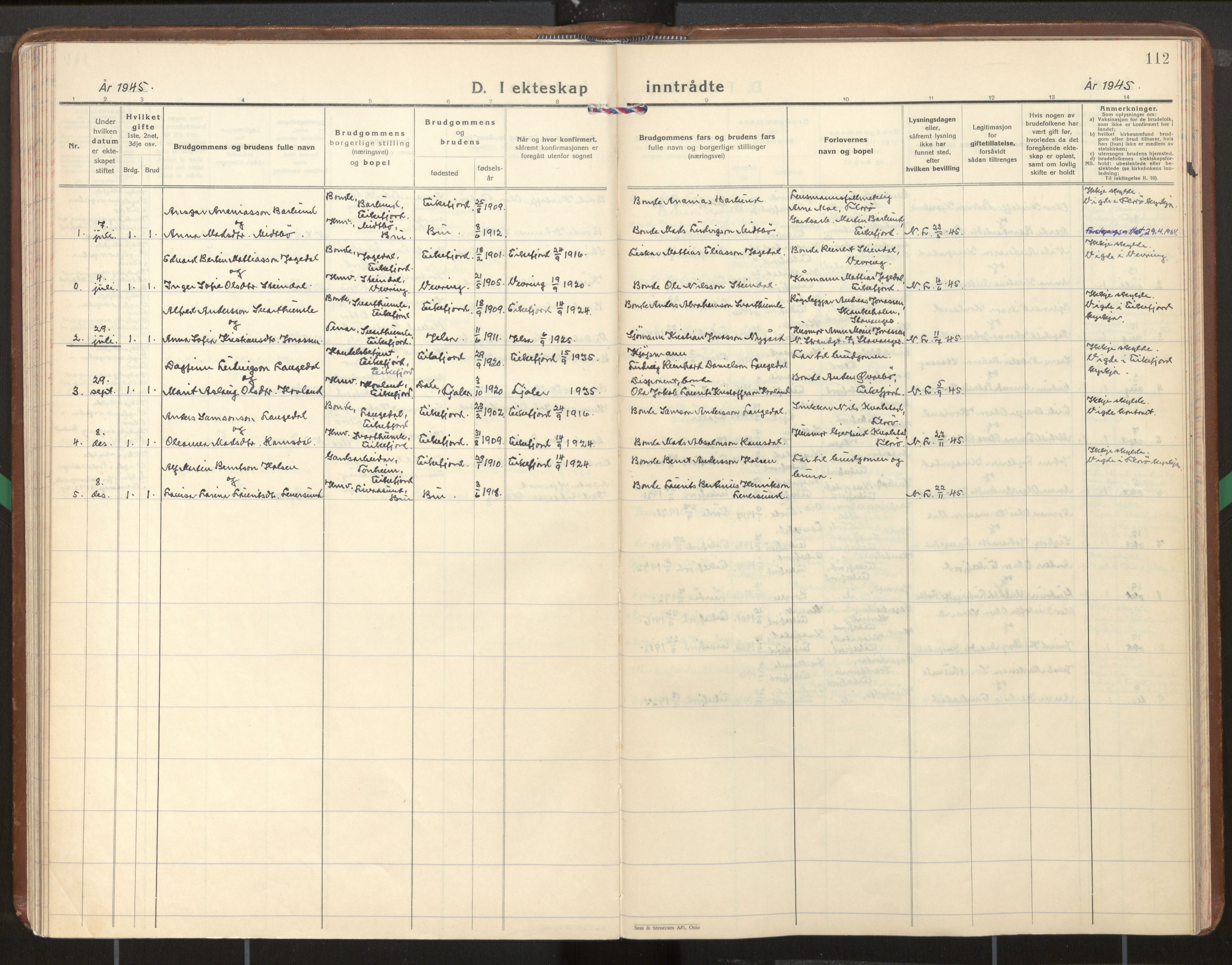 Kinn sokneprestembete, AV/SAB-A-80801/H/Haa/Haae/L0003: Parish register (official) no. E 3, 1937-1955, p. 112