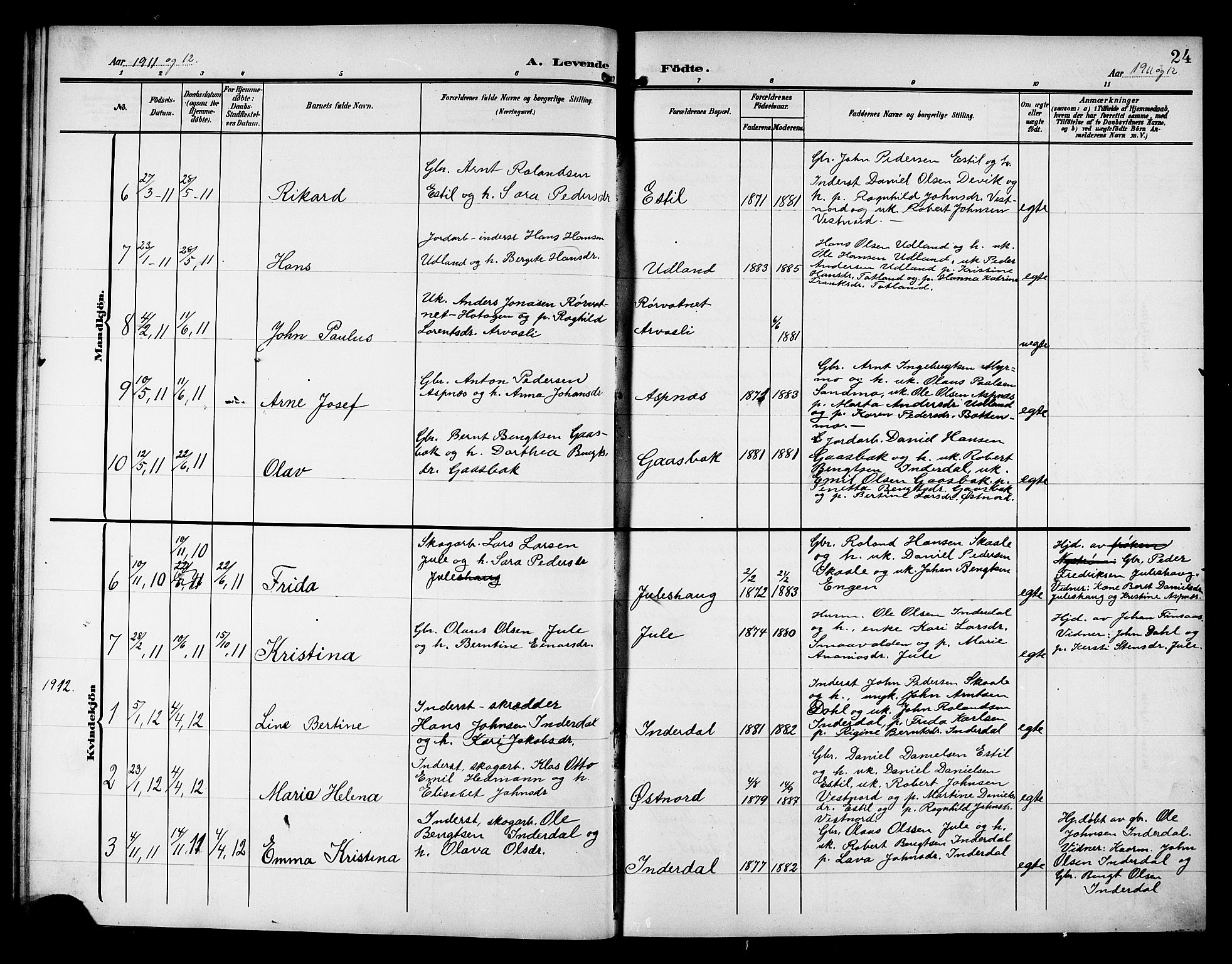 Ministerialprotokoller, klokkerbøker og fødselsregistre - Nord-Trøndelag, SAT/A-1458/757/L0506: Parish register (copy) no. 757C01, 1904-1922, p. 24