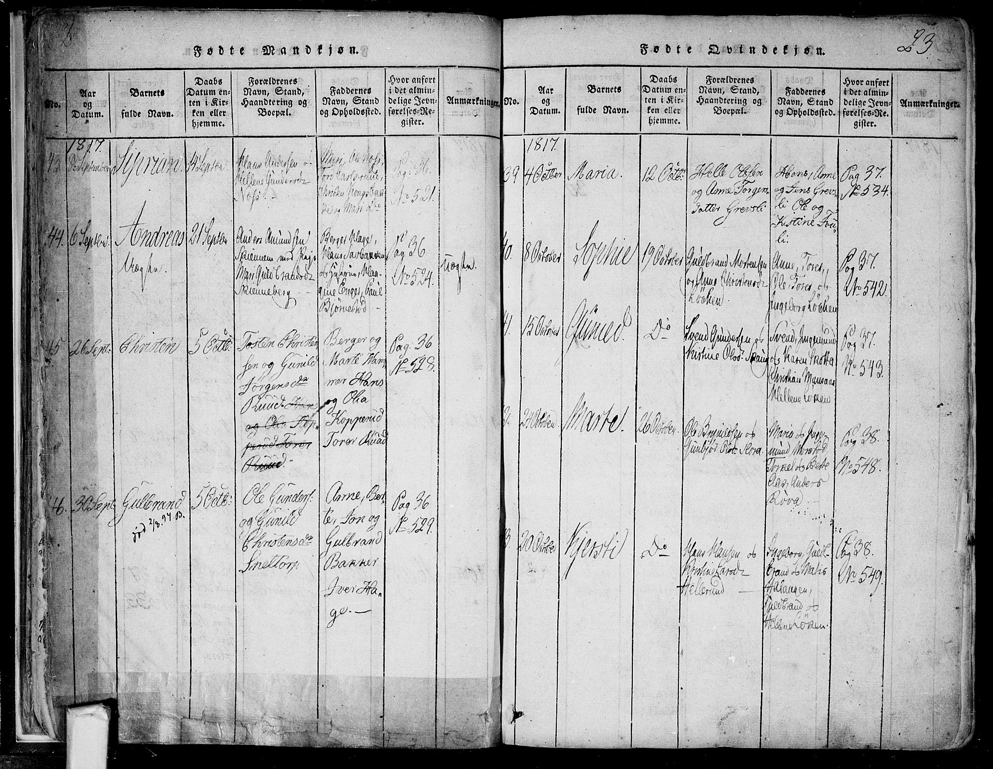 Trøgstad prestekontor Kirkebøker, SAO/A-10925/F/Fa/L0006: Parish register (official) no. I 6, 1815-1844, p. 22b-23a