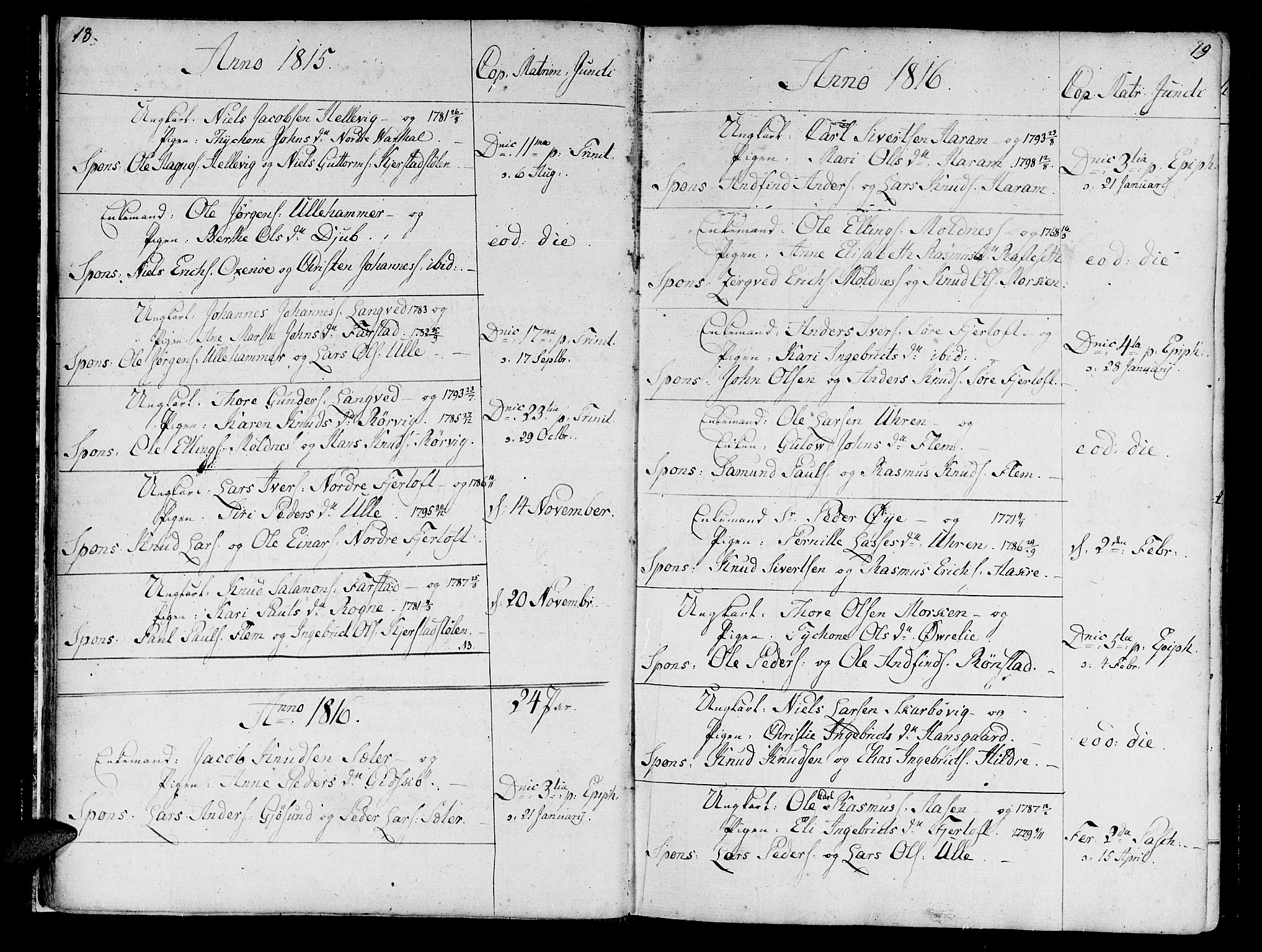Ministerialprotokoller, klokkerbøker og fødselsregistre - Møre og Romsdal, SAT/A-1454/536/L0494: Parish register (official) no. 536A03, 1803-1836, p. 18-19