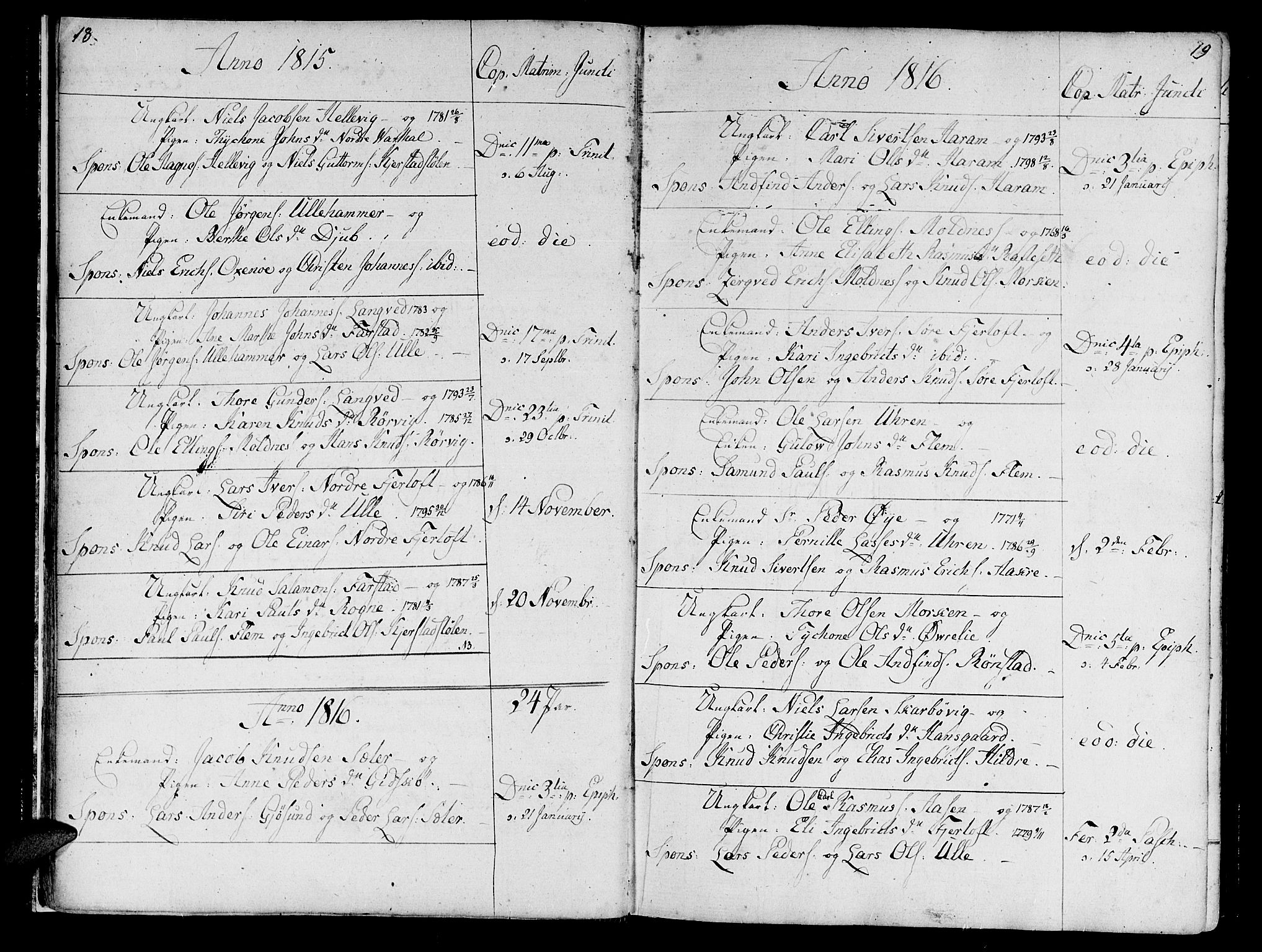 Ministerialprotokoller, klokkerbøker og fødselsregistre - Møre og Romsdal, AV/SAT-A-1454/536/L0494: Parish register (official) no. 536A03, 1803-1836, p. 18-19