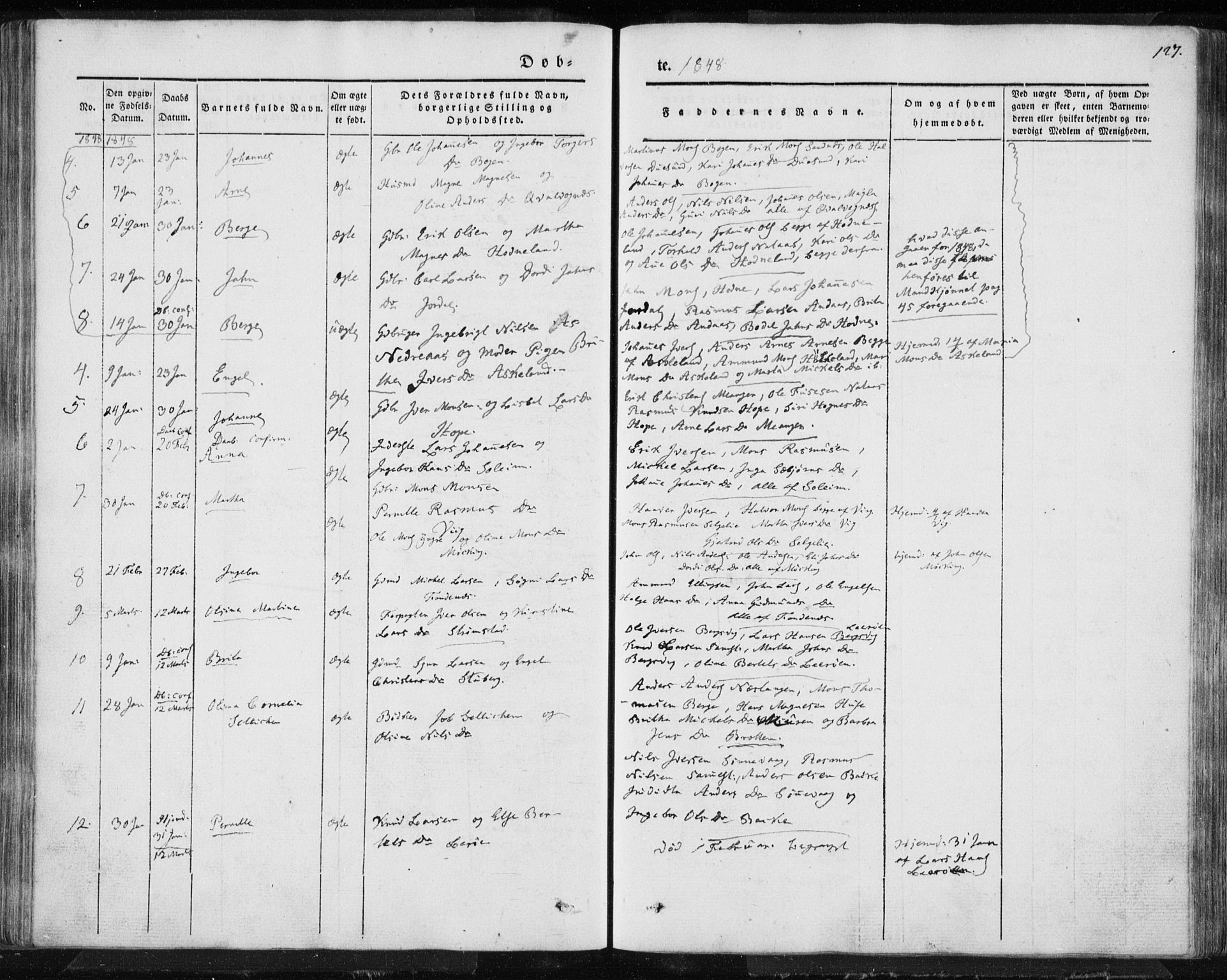 Lindås Sokneprestembete, AV/SAB-A-76701/H/Haa/Haaa/L0010: Parish register (official) no. A 10, 1842-1862, p. 127