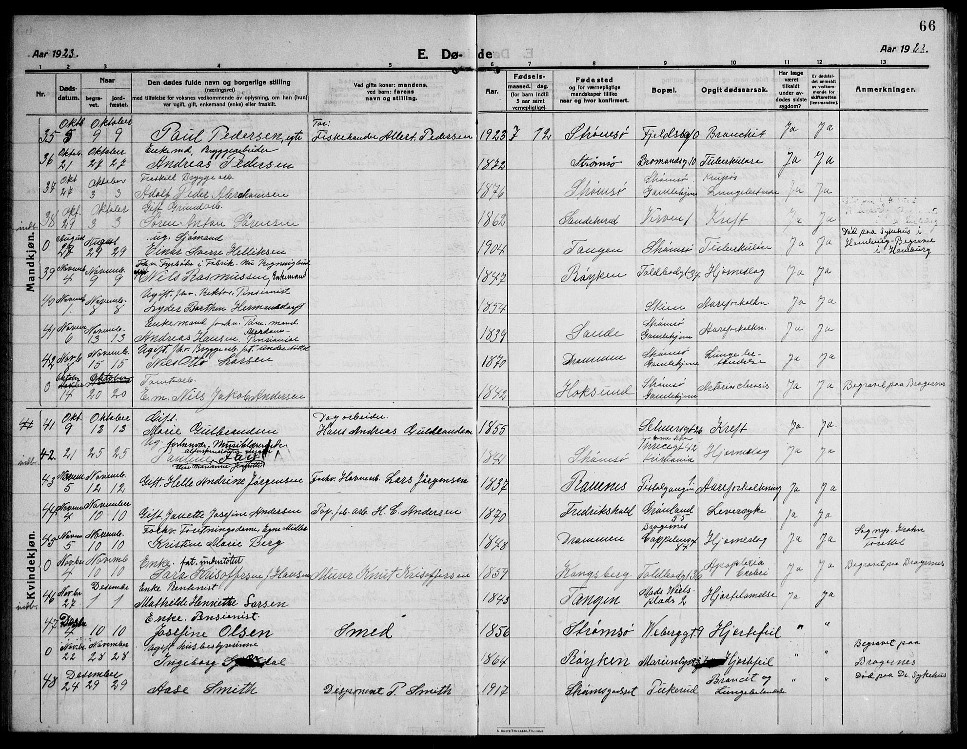 Strømsø kirkebøker, AV/SAKO-A-246/F/Fa/L0028: Parish register (official) no. I 29, 1914-1937, p. 66