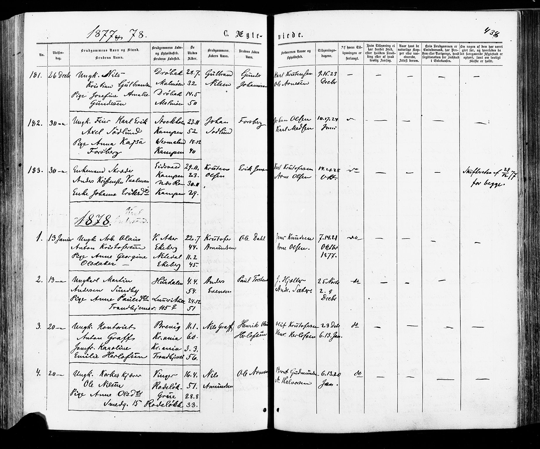 Østre Aker prestekontor Kirkebøker, SAO/A-10840/F/Fa/L0004: Parish register (official) no. I 4, 1876-1889, p. 438