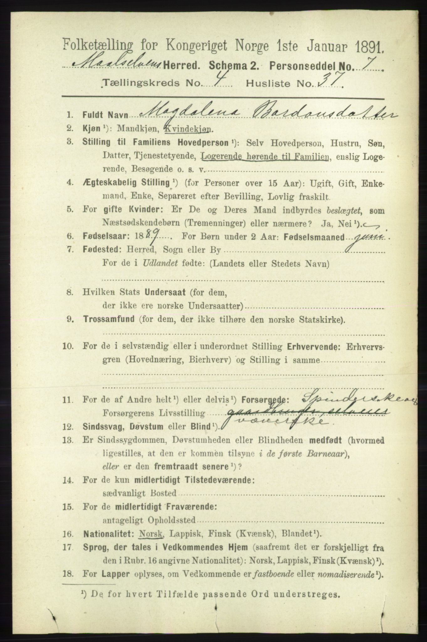 RA, 1891 census for 1924 Målselv, 1891, p. 1370