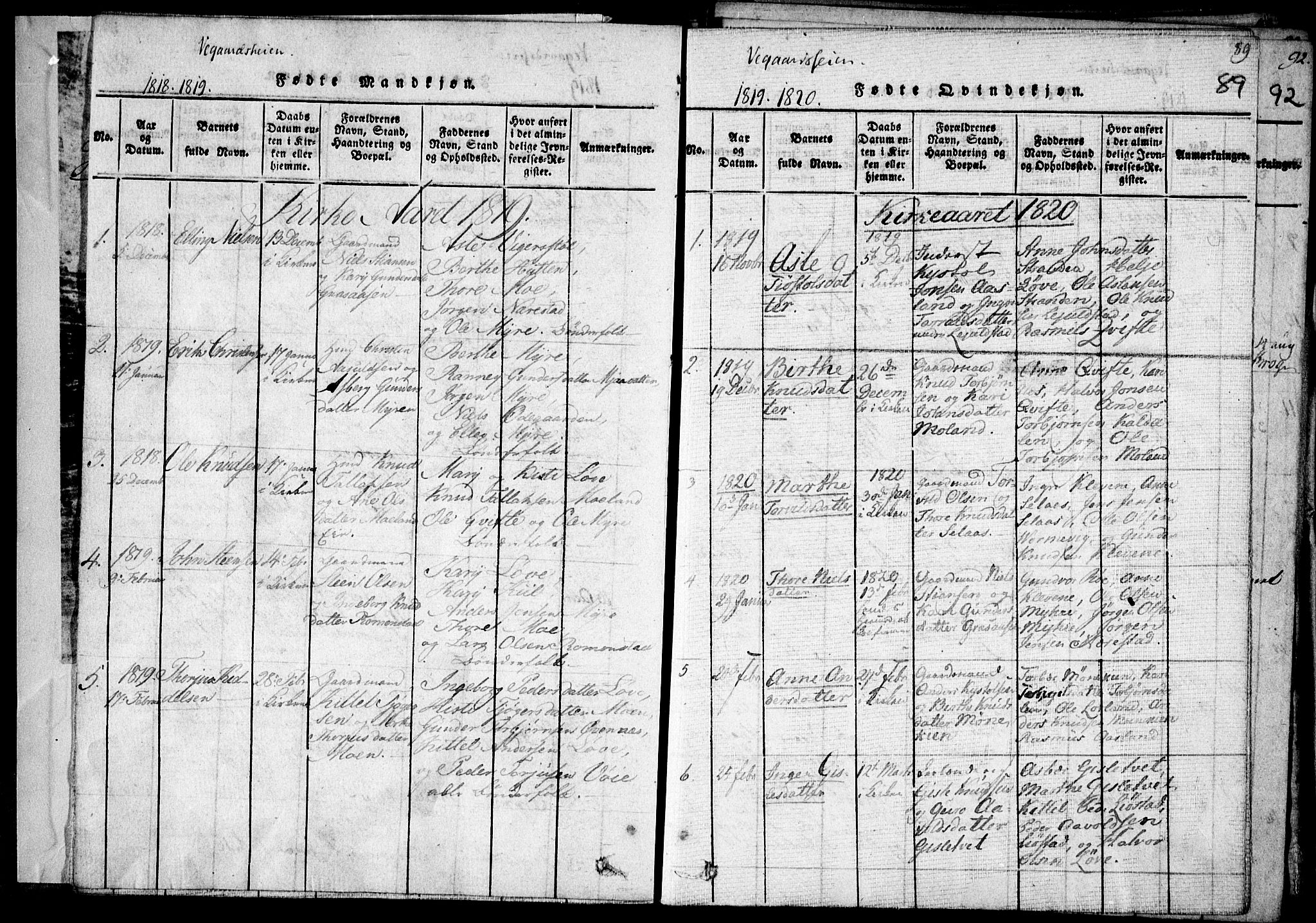 Holt sokneprestkontor, SAK/1111-0021/F/Fa/L0005: Parish register (official) no. A 5, 1813-1821, p. 89