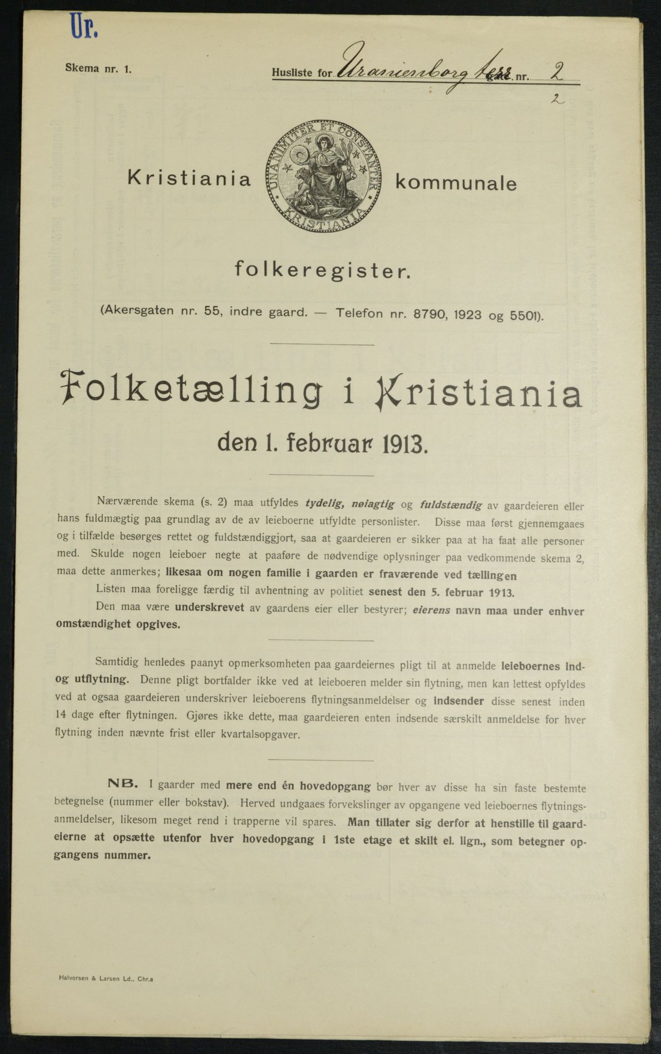 OBA, Municipal Census 1913 for Kristiania, 1913, p. 120125