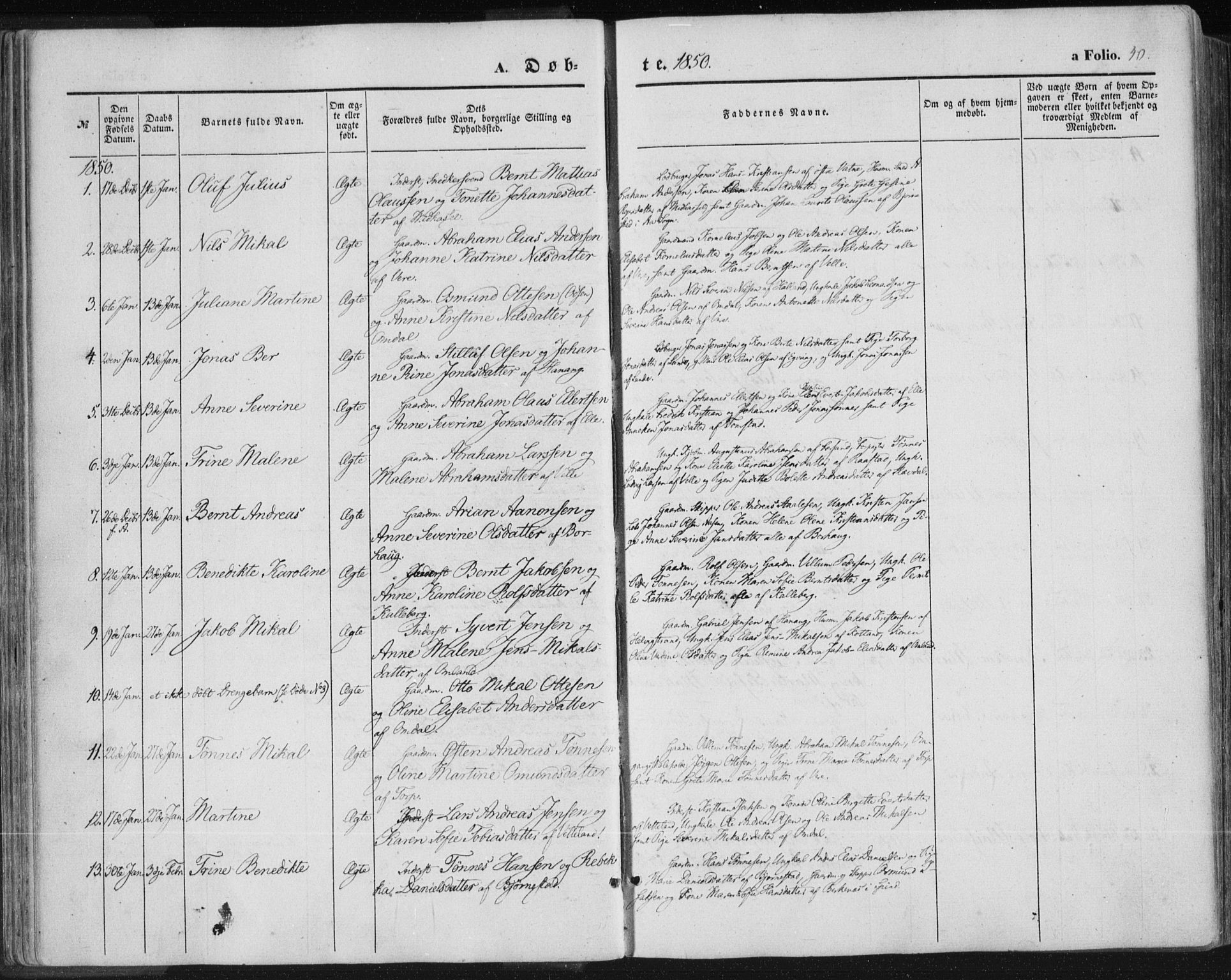 Lista sokneprestkontor, SAK/1111-0027/F/Fa/L0010: Parish register (official) no. A 10, 1846-1861, p. 40