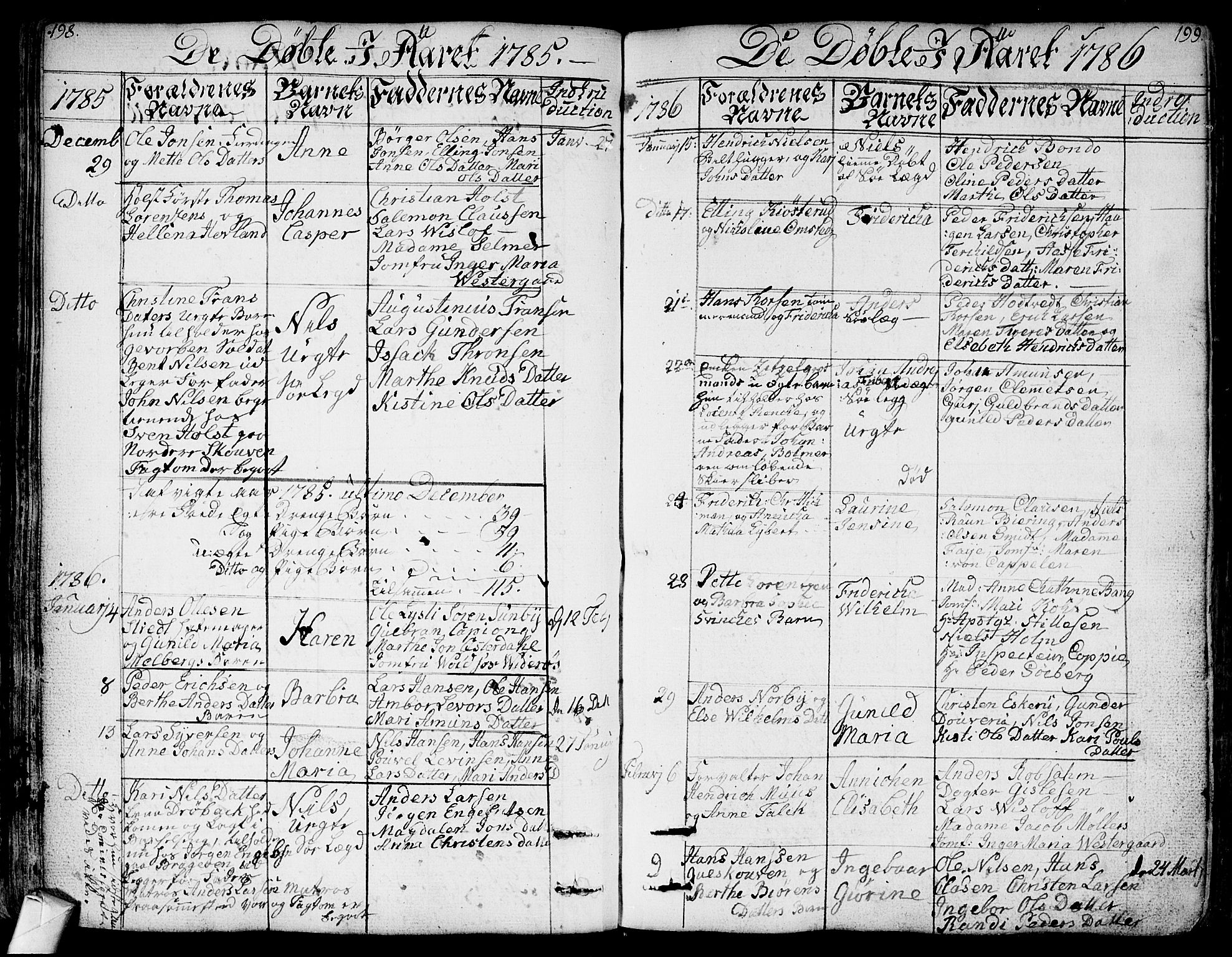 Bragernes kirkebøker, SAKO/A-6/F/Fa/L0006a: Parish register (official) no. I 6, 1782-1814, p. 198-199