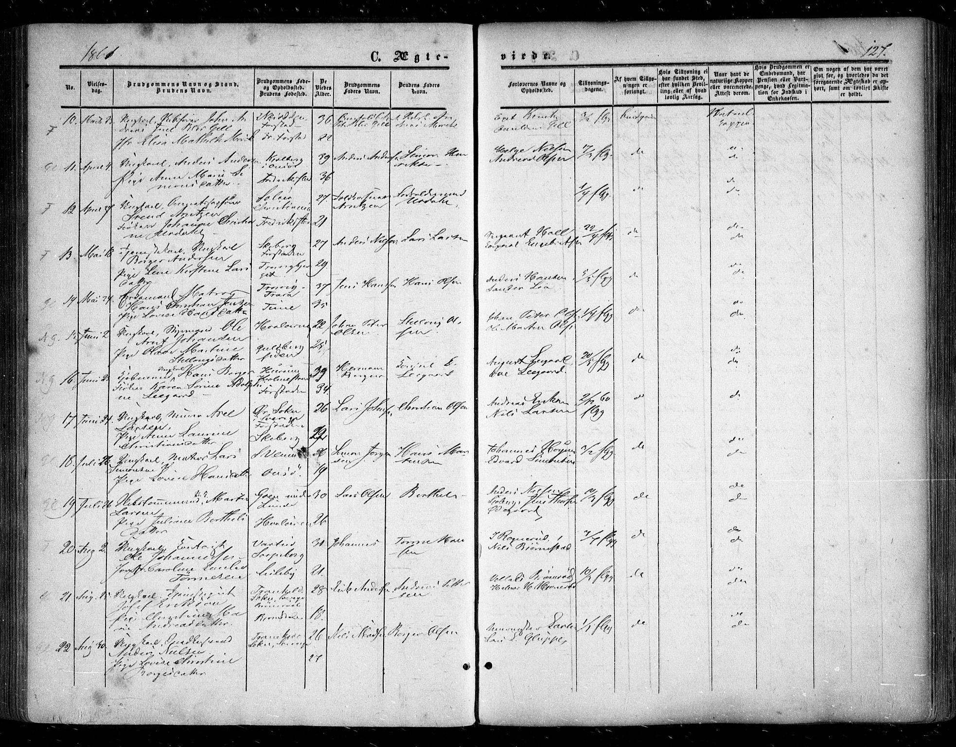 Glemmen prestekontor Kirkebøker, SAO/A-10908/F/Fa/L0007: Parish register (official) no. 7, 1853-1862, p. 127